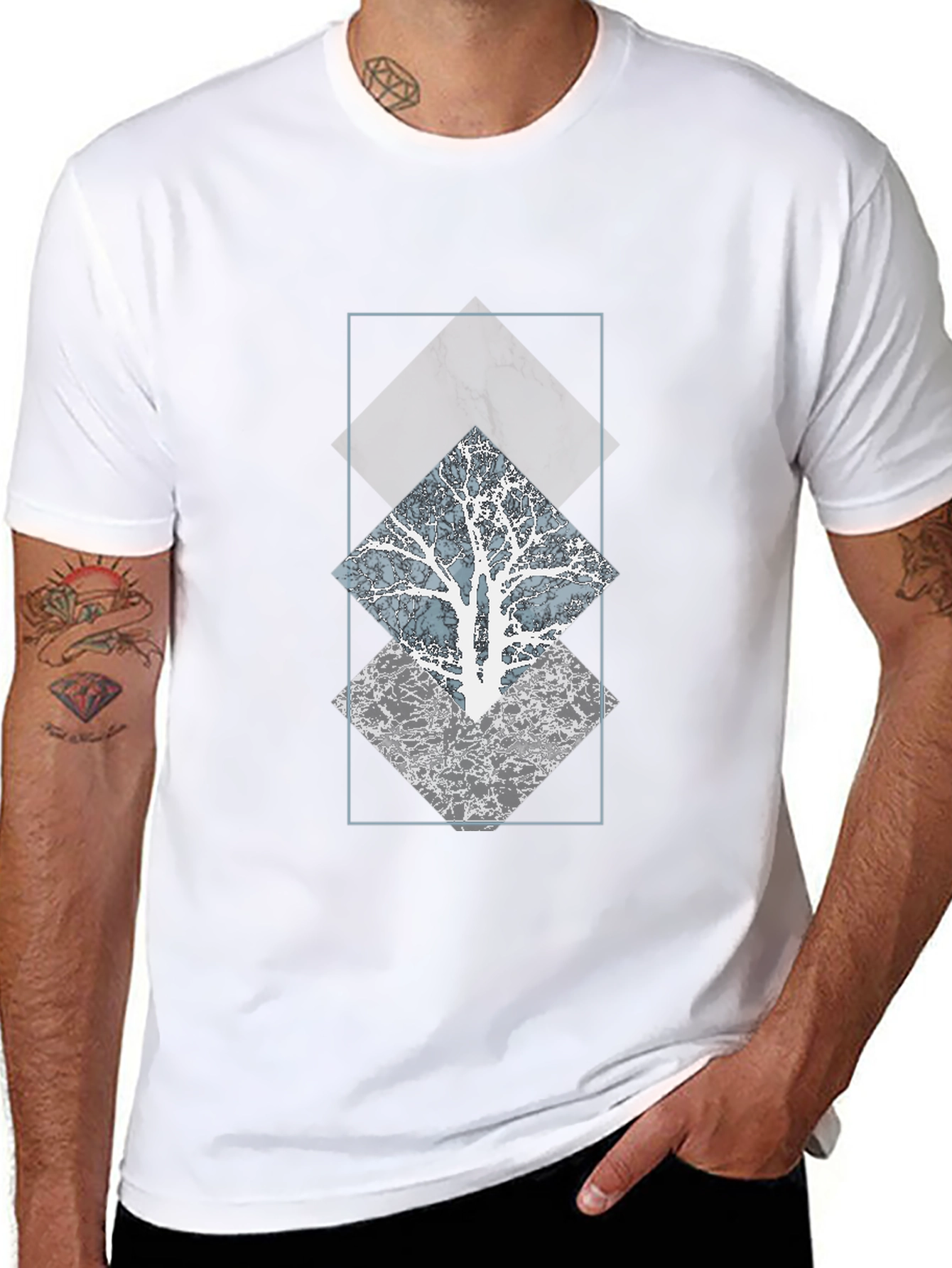 Geometric Tree Graphic Tee - Modern Style