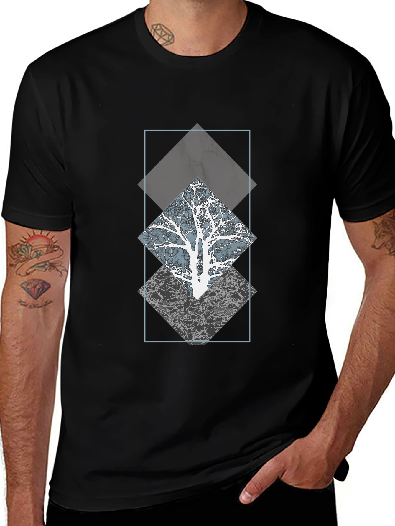 Geometric Tree Graphic Tee - Modern Style