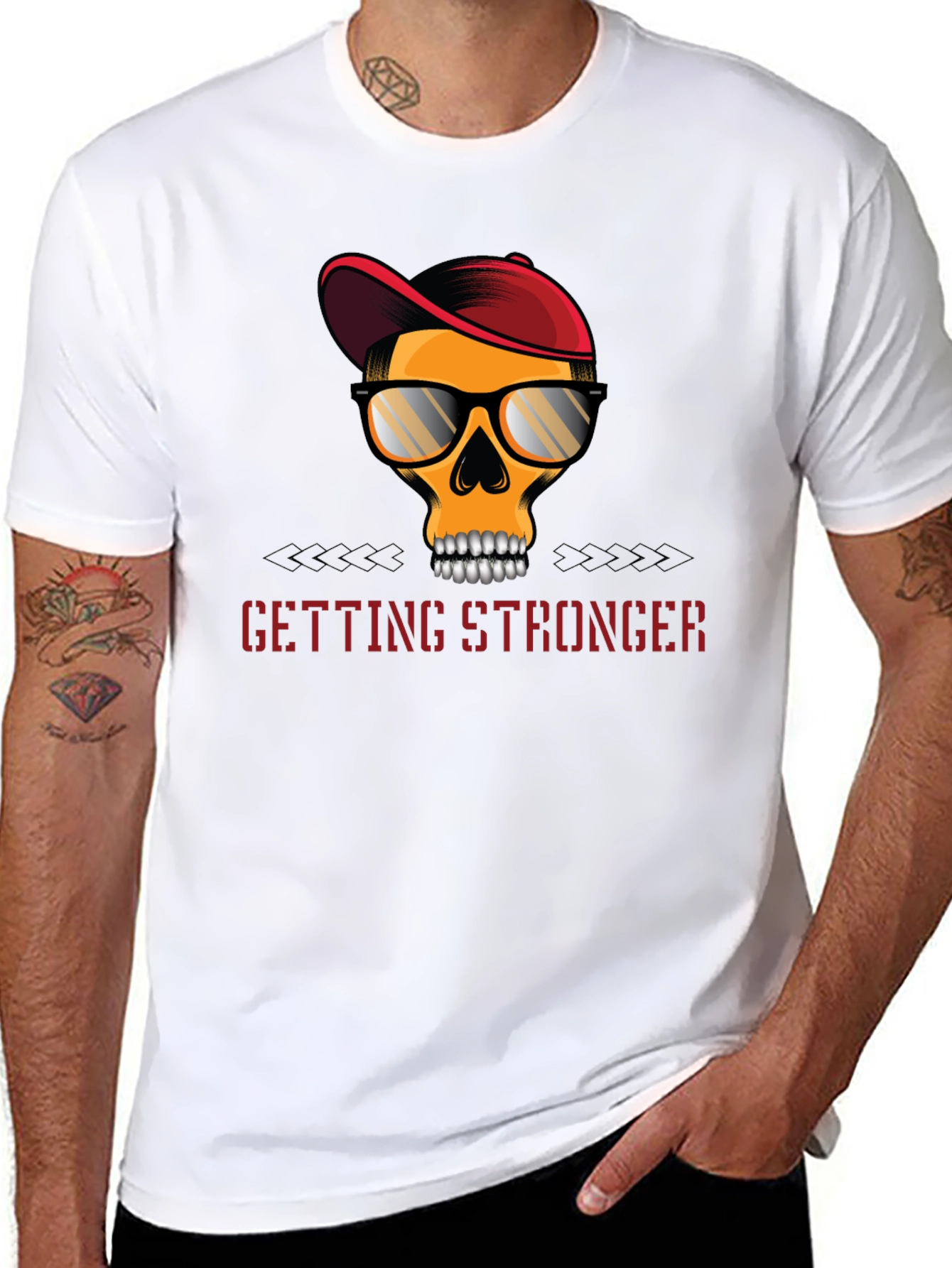 Edgy Skull Graphic T-Shirt - Getting Stronger