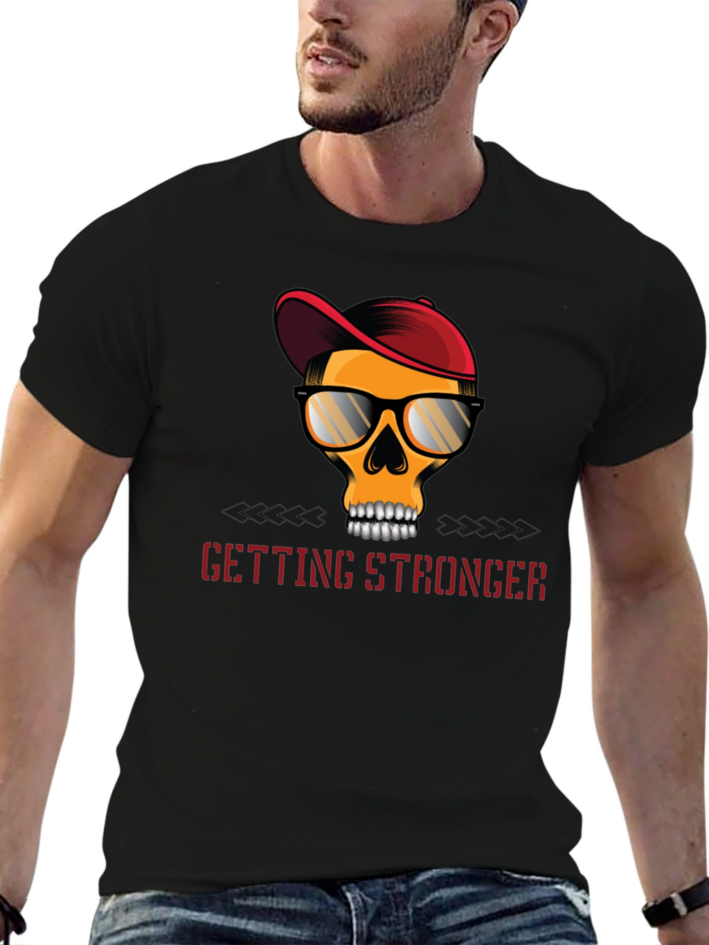 Edgy Skull Graphic T-Shirt - Getting Stronger