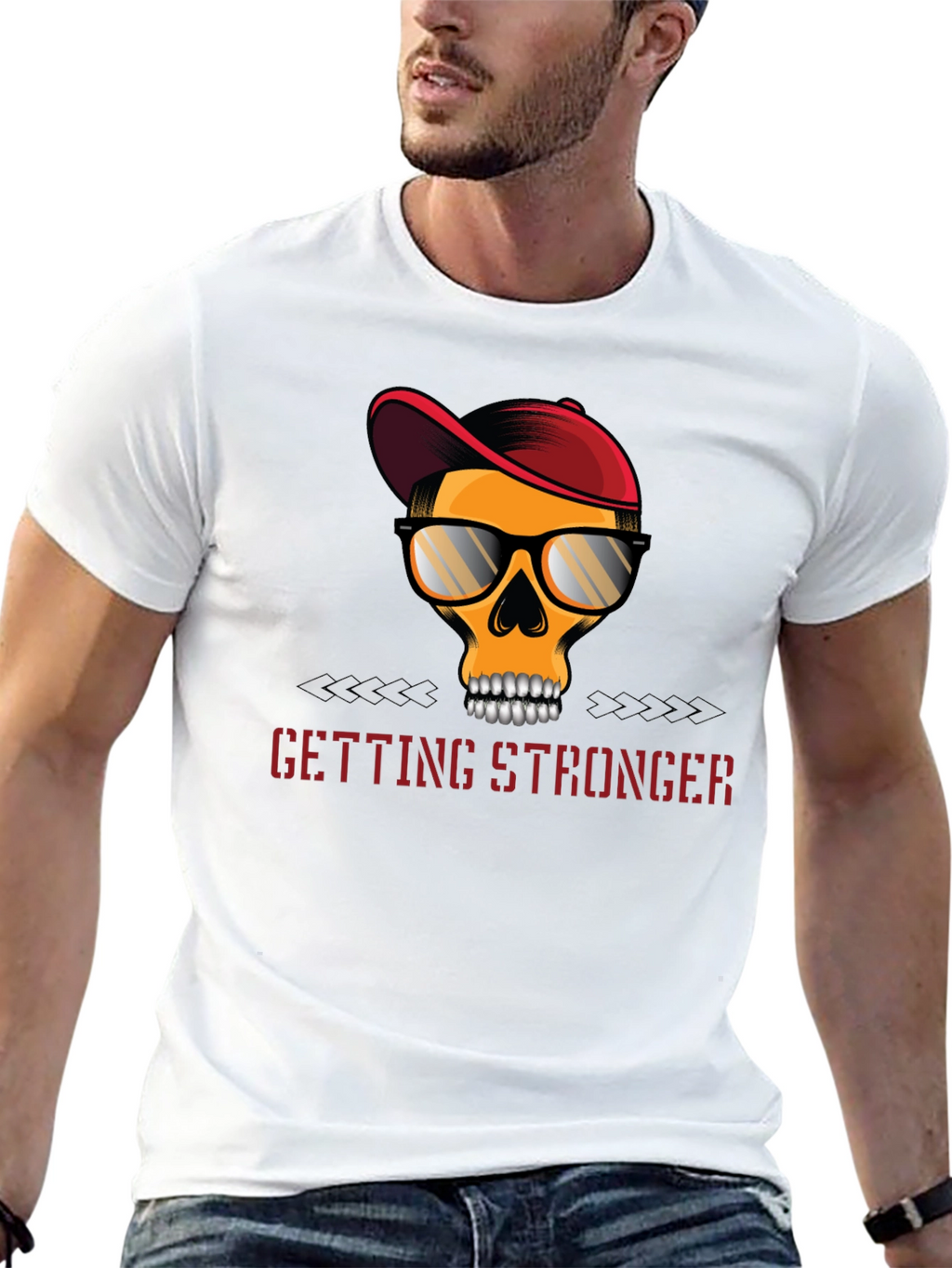Edgy Skull Graphic T-Shirt - Getting Stronger