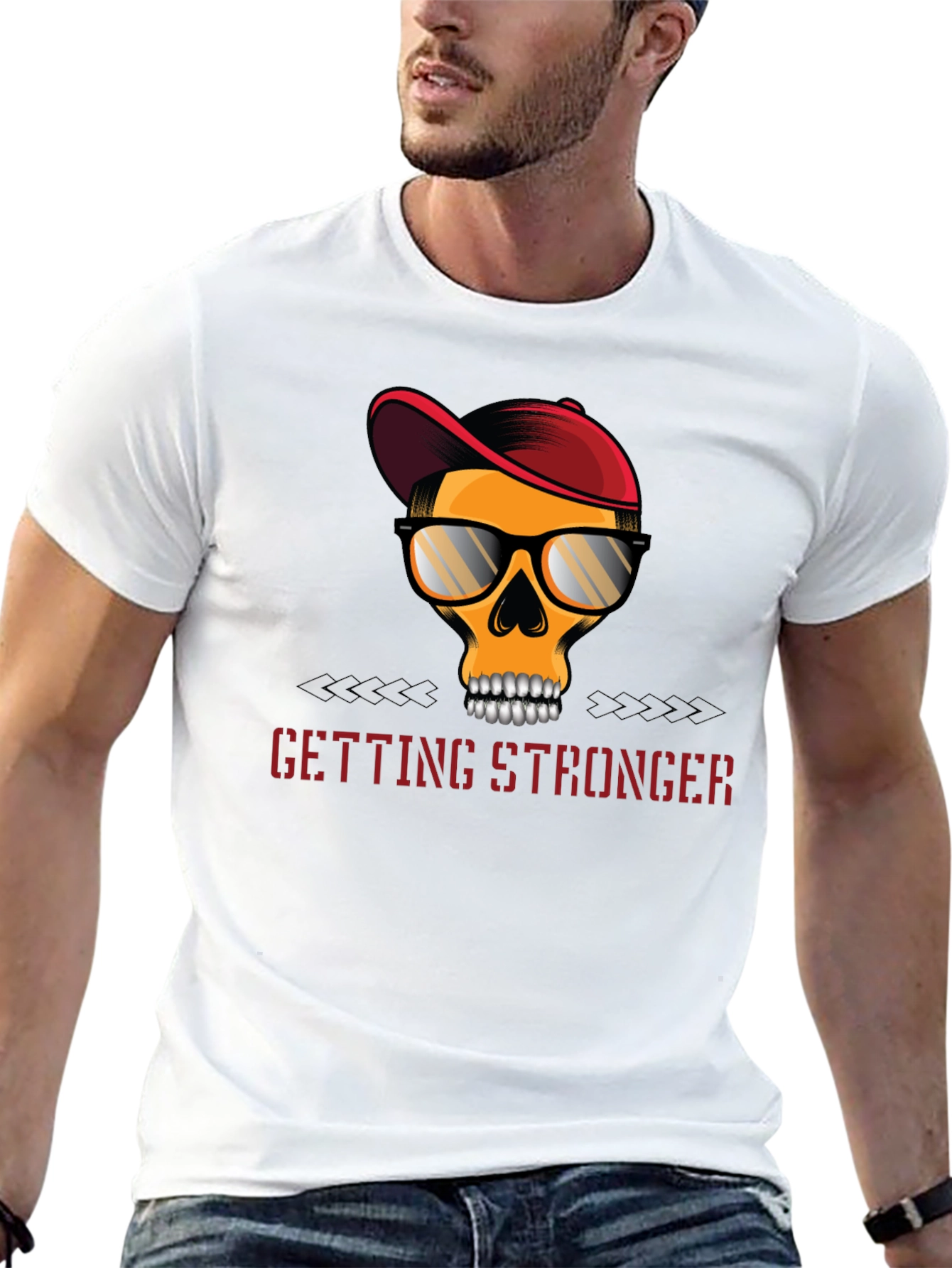 Edgy Skull Graphic T-Shirt - Getting Stronger