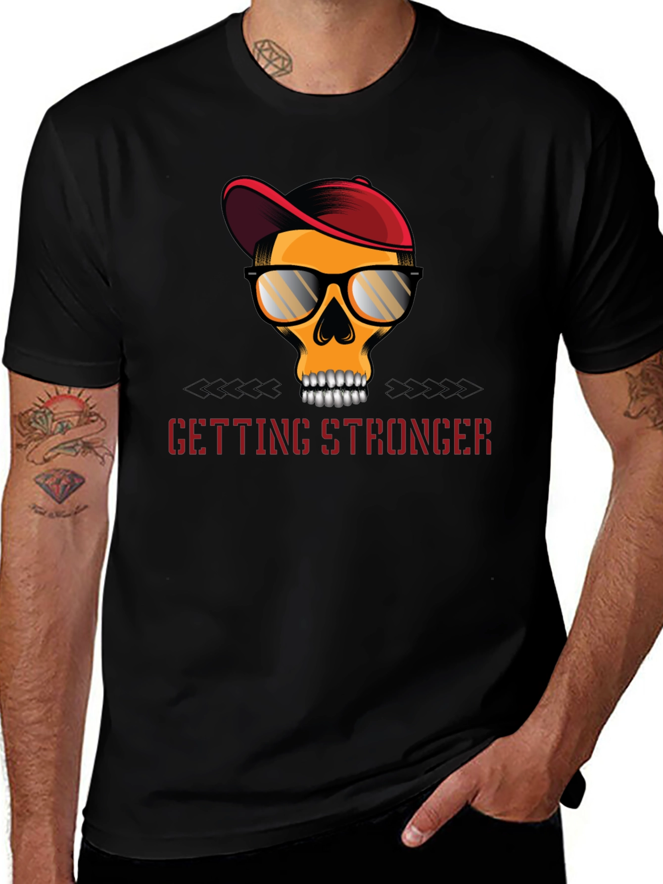 Edgy Skull Graphic T-Shirt - Getting Stronger