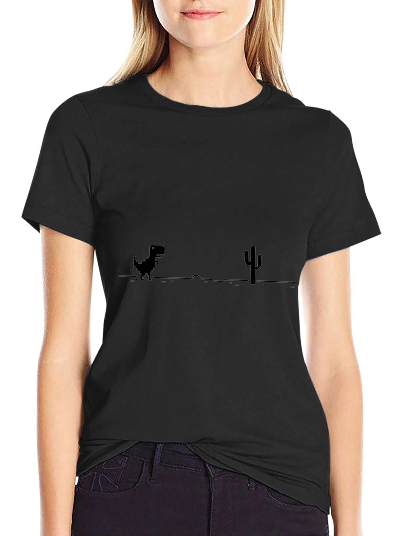Retro Dino Game Black T-Shirt
