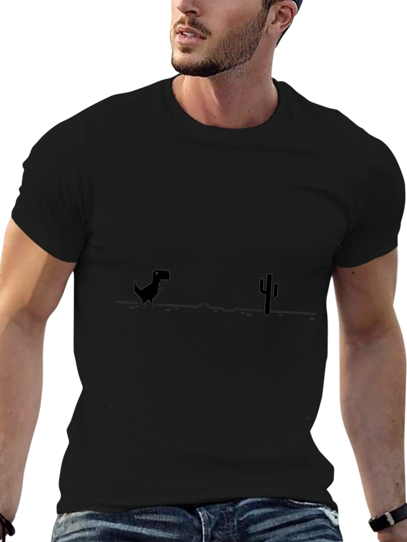 Retro Dino Game Black T-Shirt