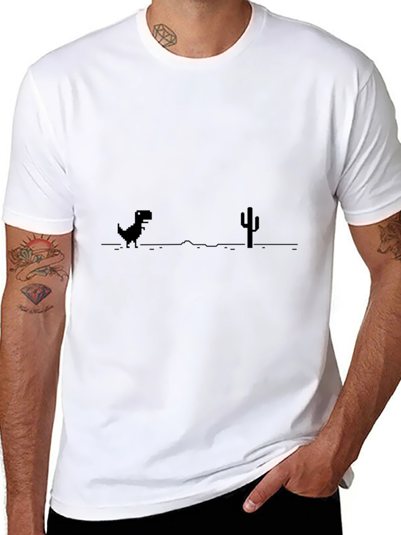 Retro Dino Game Black T-Shirt
