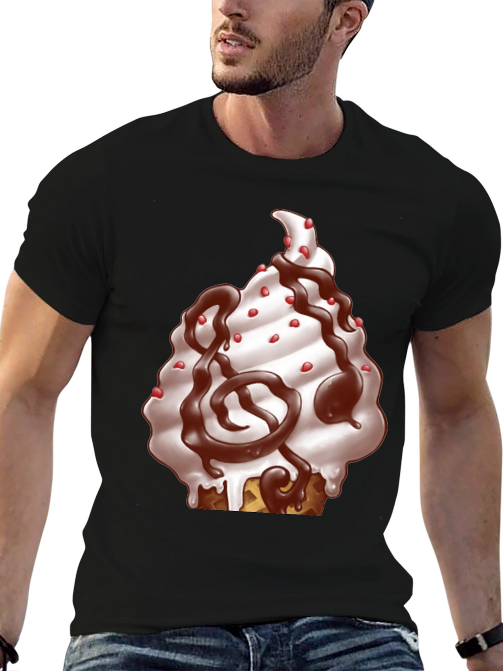 Ice Cream Cone Graphic T-Shirt - Black Cotton Tee