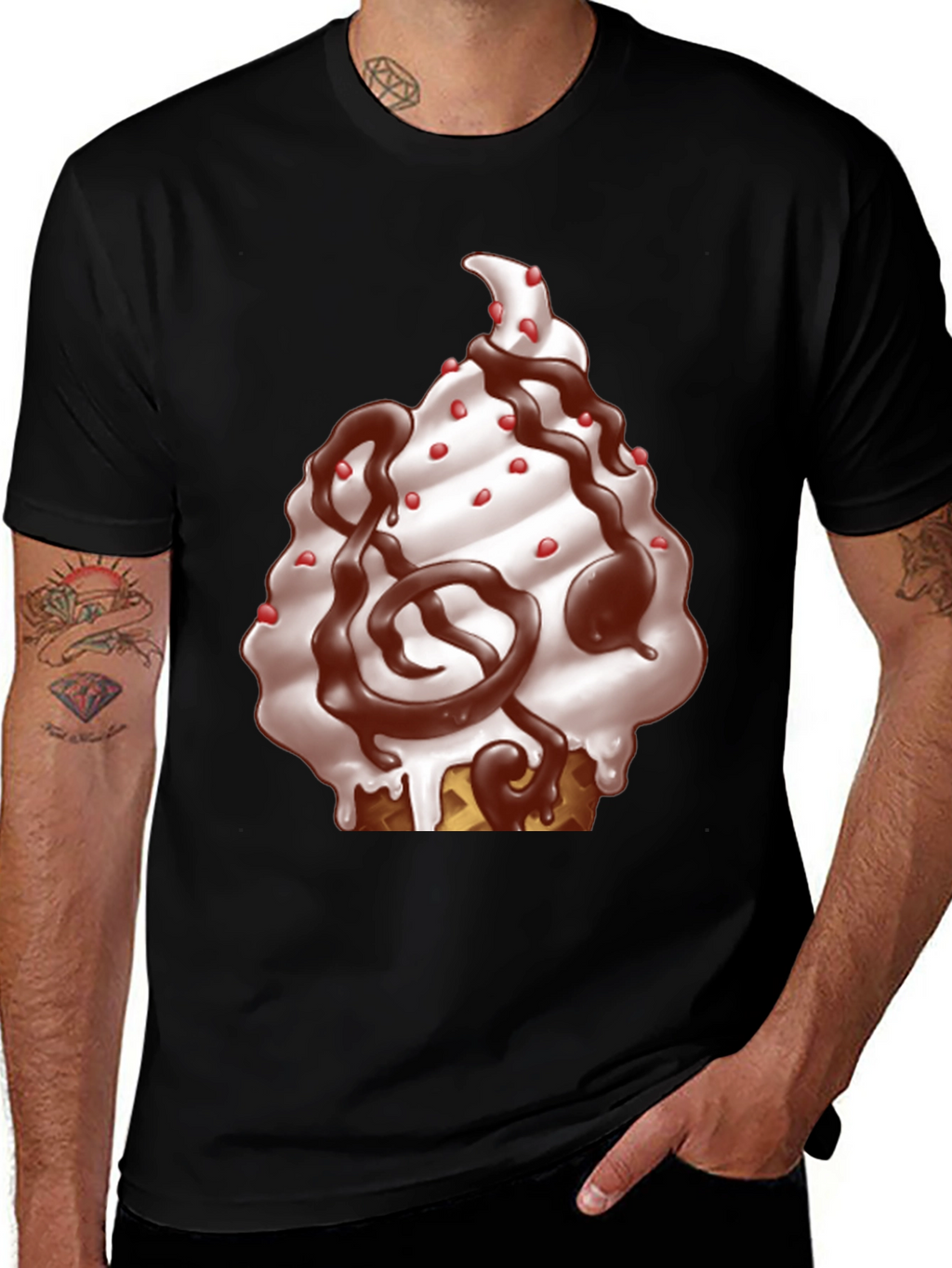 Ice Cream Cone Graphic T-Shirt - Black Cotton Tee