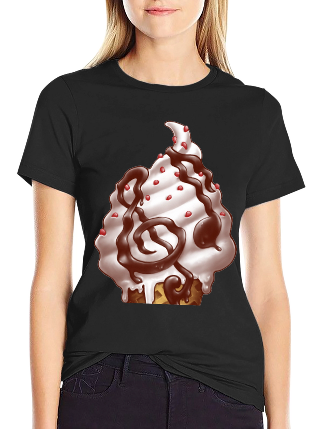 Ice Cream Cone Graphic T-Shirt - Black Cotton Tee