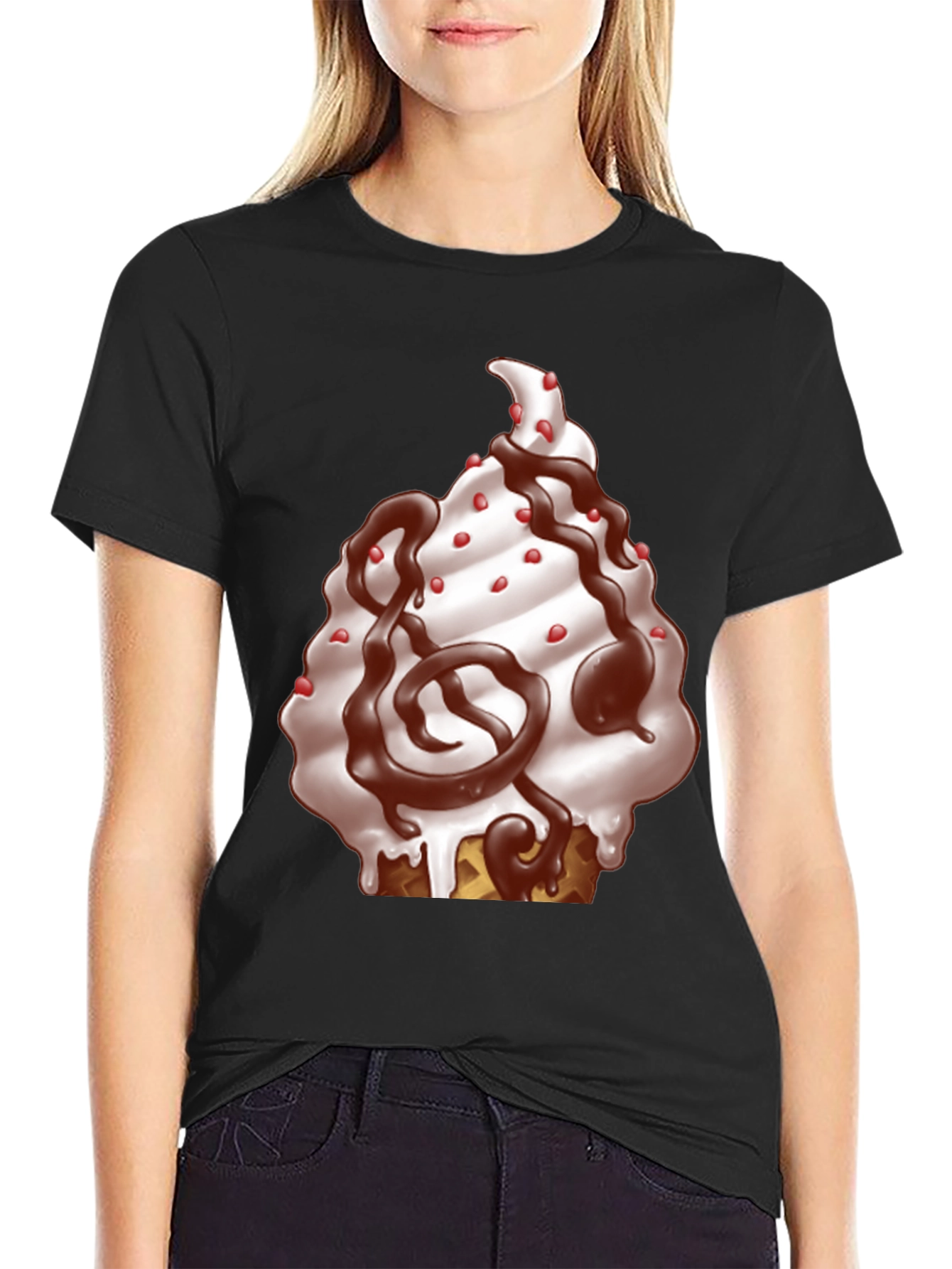 Ice Cream Cone Graphic T-Shirt - Black Cotton Tee