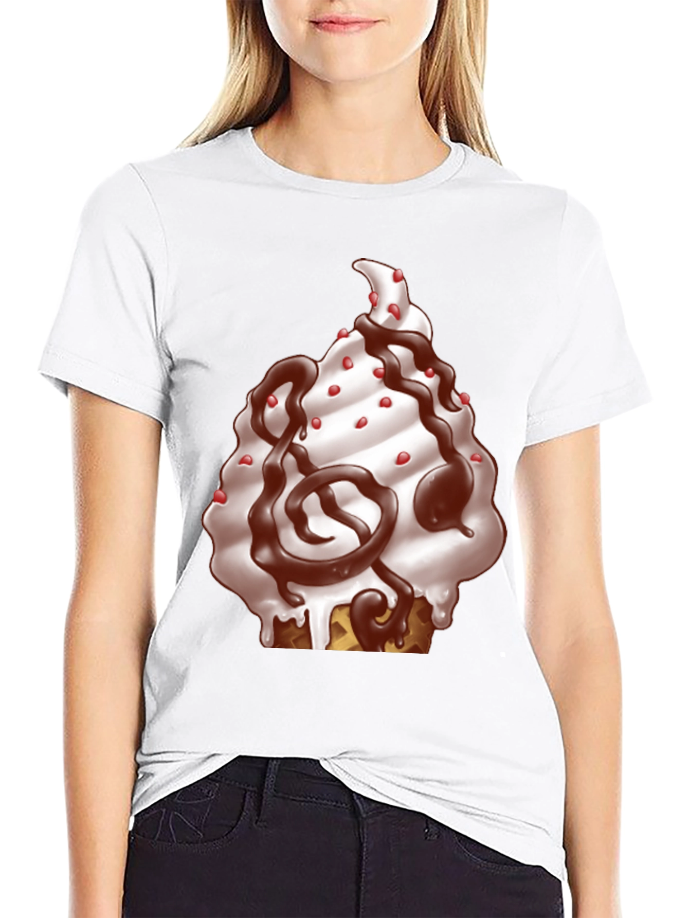 Ice Cream Cone Graphic T-Shirt - Black Cotton Tee