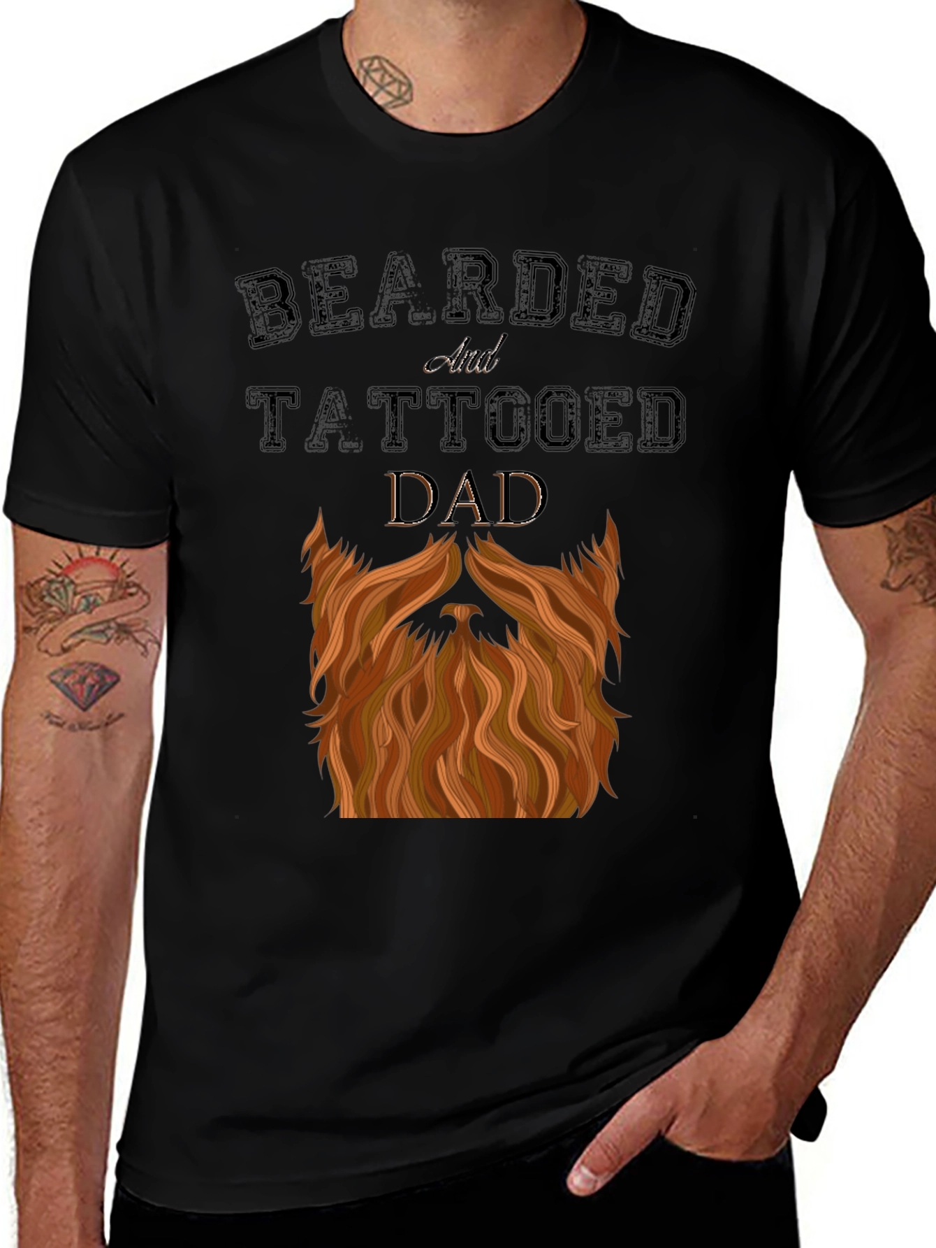 Bearded and Tattooed Dad T-Shirt - Novelty Graphic Tee