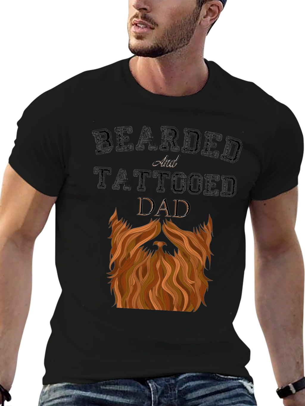 Bearded and Tattooed Dad T-Shirt - Novelty Graphic Tee