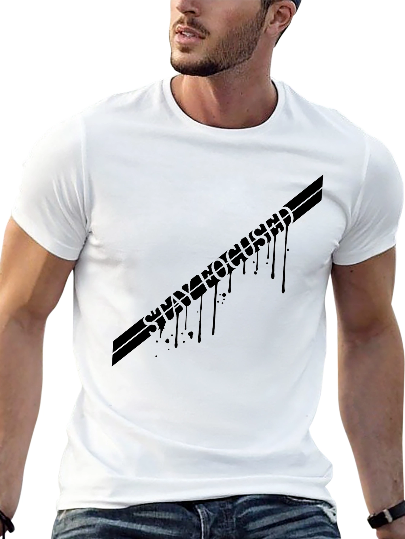 Stay Focused Black Graphic T-Shirt