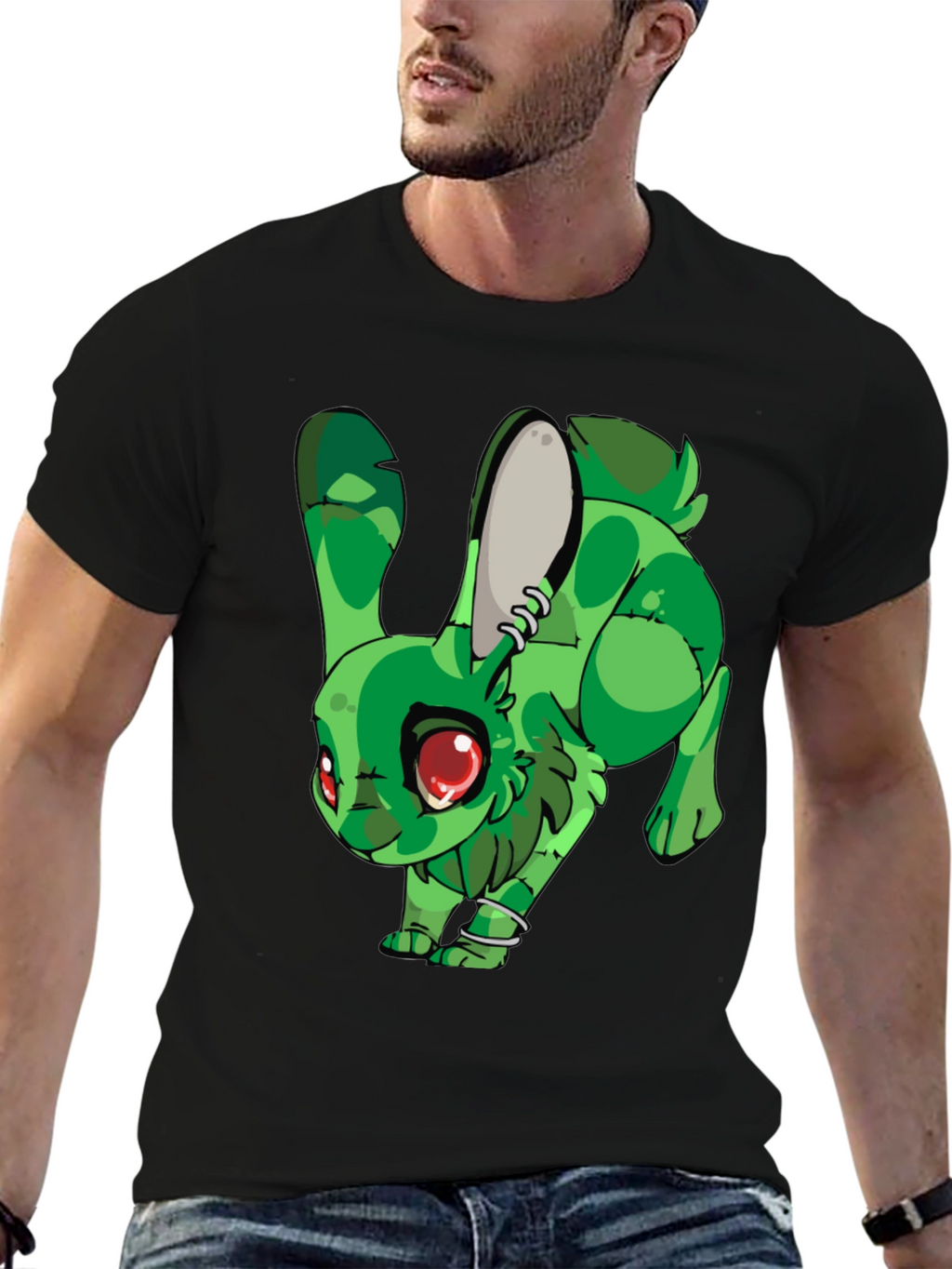 Green Rabbit Graphic Print T-Shirt