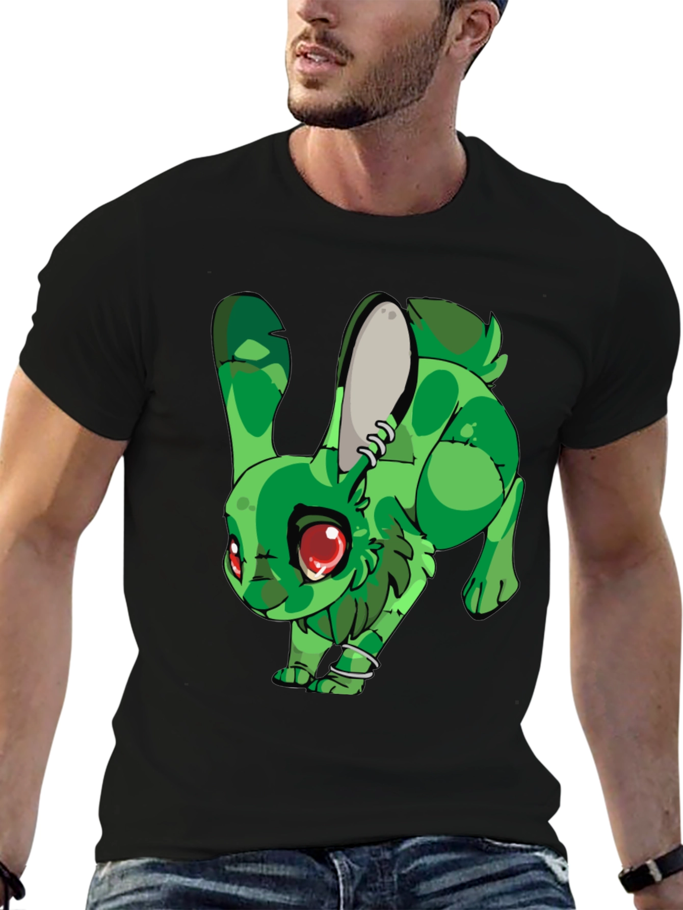 Green Rabbit Graphic Print T-Shirt