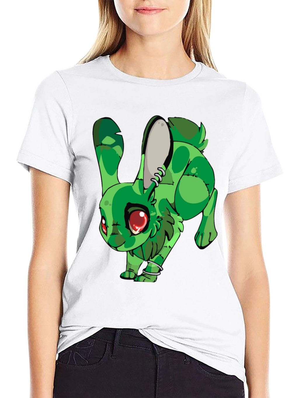 Green Rabbit Graphic Print T-Shirt