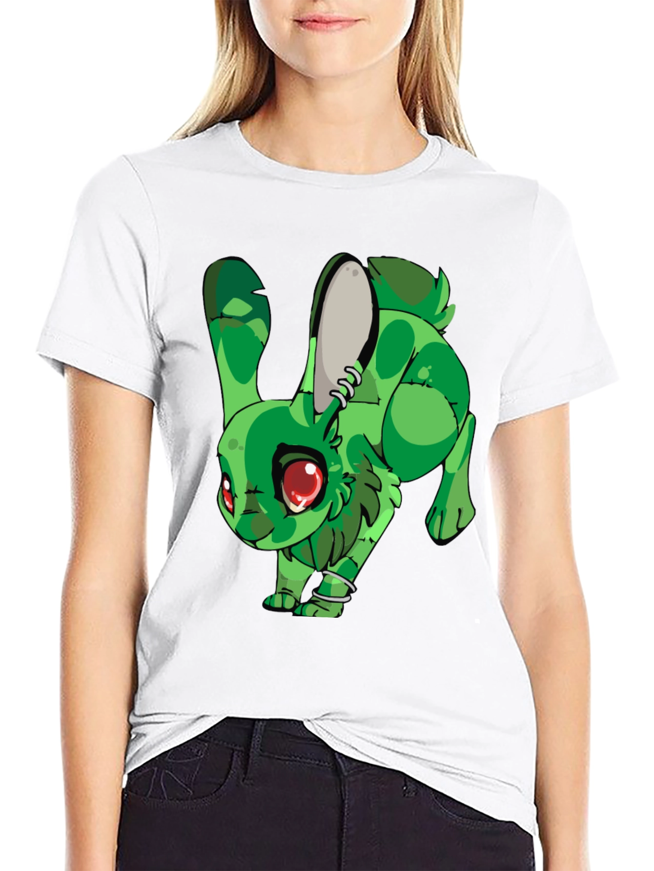Green Rabbit Graphic Print T-Shirt