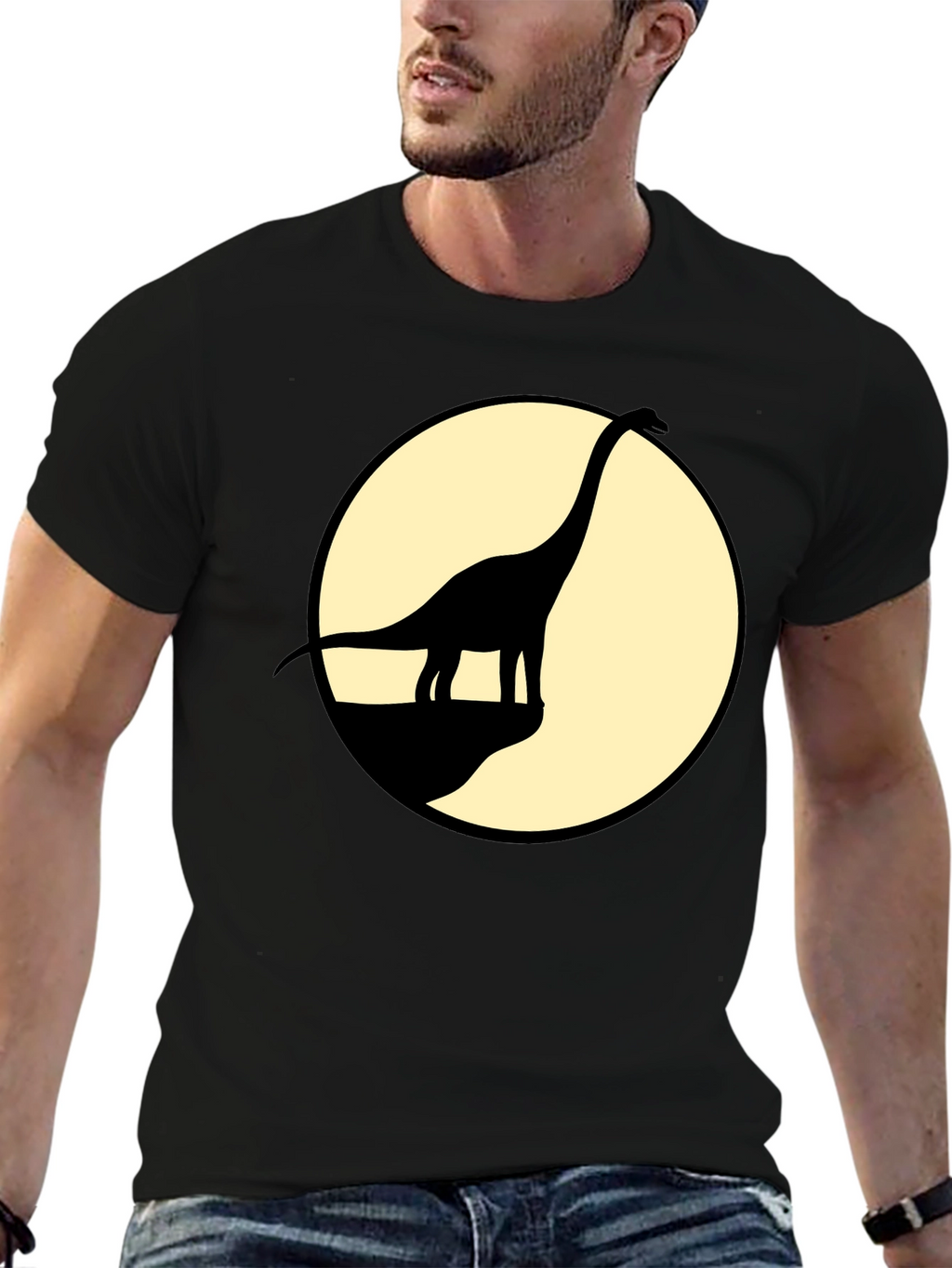 Dino Silhouette Tee - Black Cotton Graphic T-Shirt