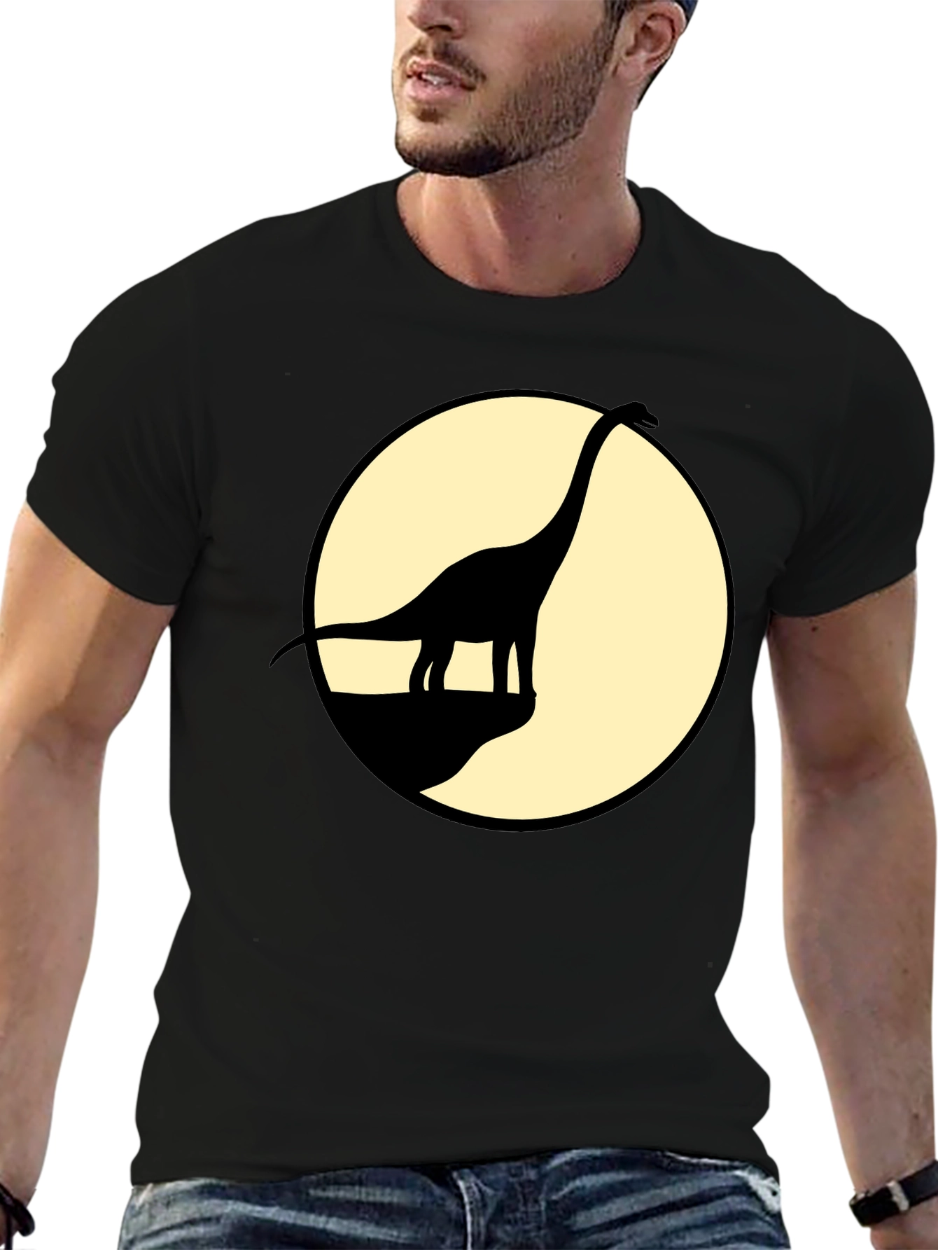 Dino Silhouette Tee - Black Cotton Graphic T-Shirt