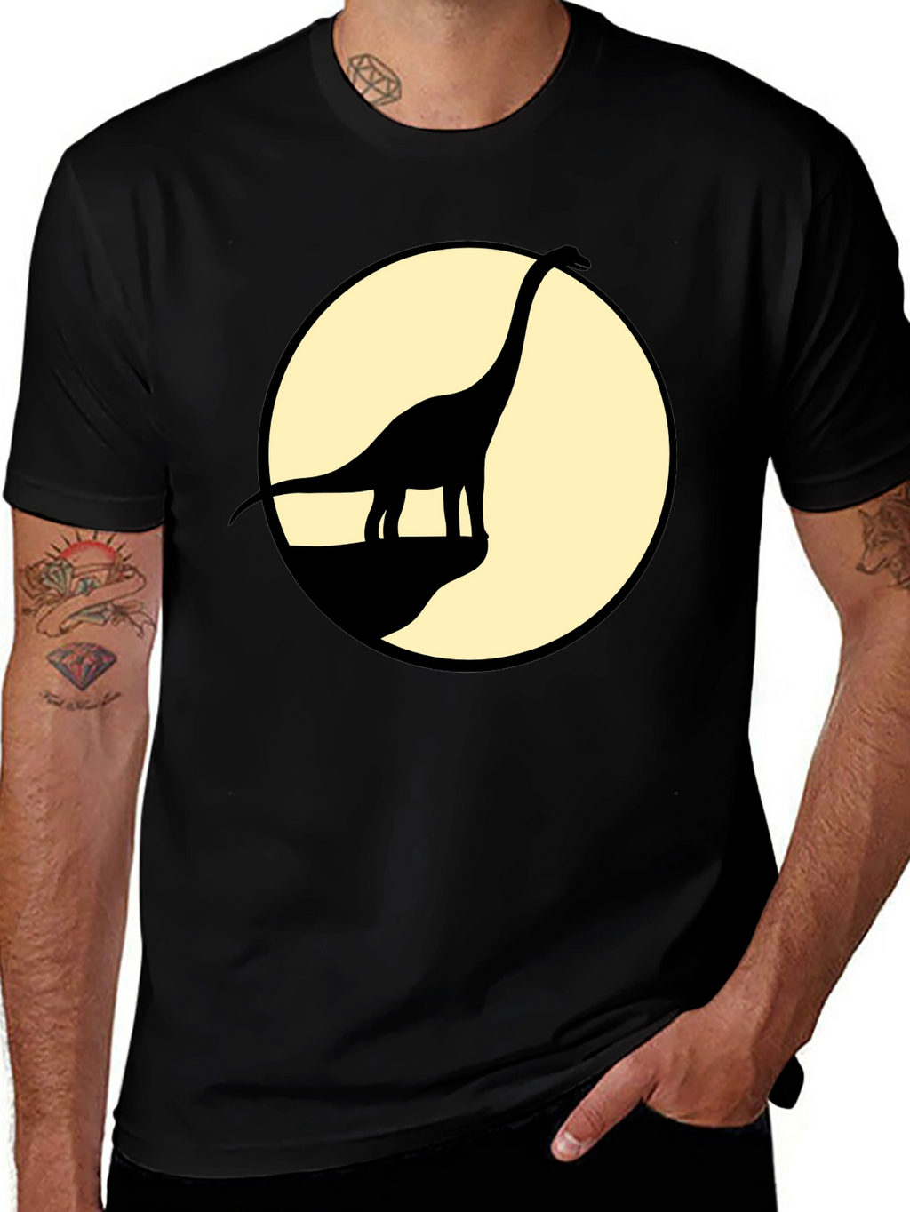 Dino Silhouette Tee - Black Cotton Graphic T-Shirt