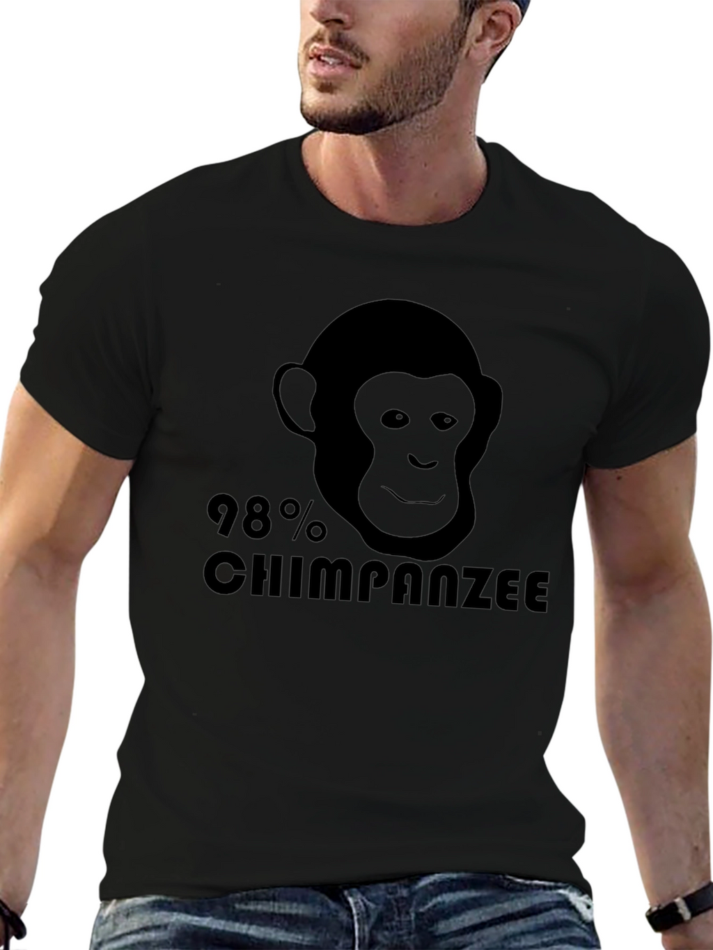 98% Chimpanzee Black Graphic Tee - Novelty T-Shirt