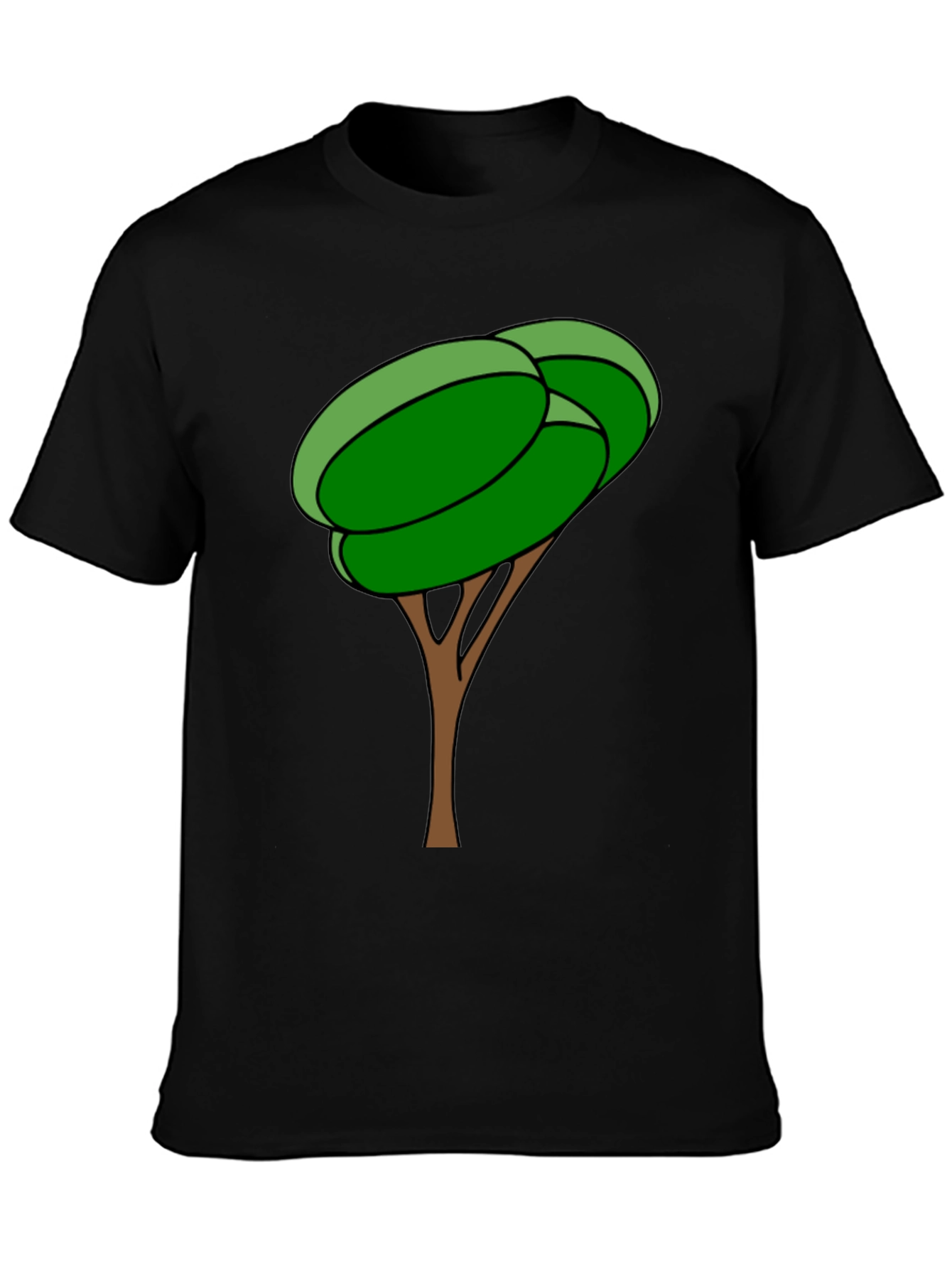 Cartoon Tree Graphic Tee - Black Cotton Blend Shirt