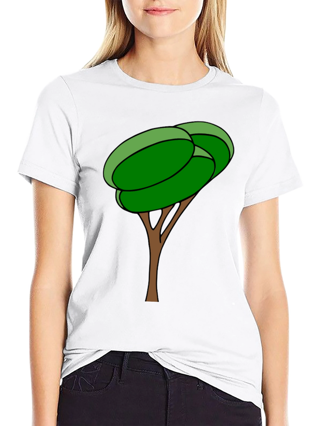 Cartoon Tree Graphic Tee - Black Cotton Blend Shirt
