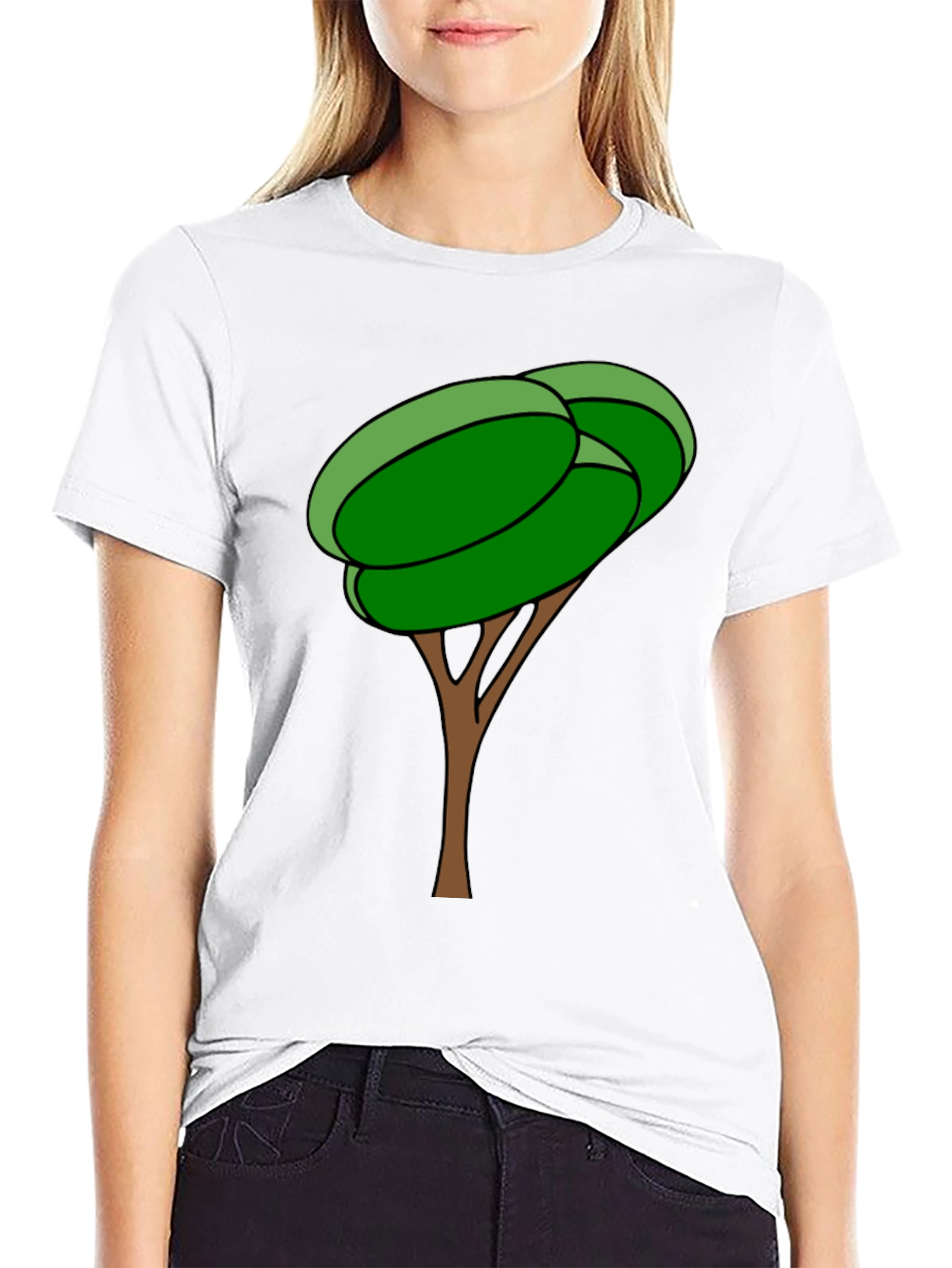 Cartoon Tree Graphic Tee - Black Cotton Blend Shirt