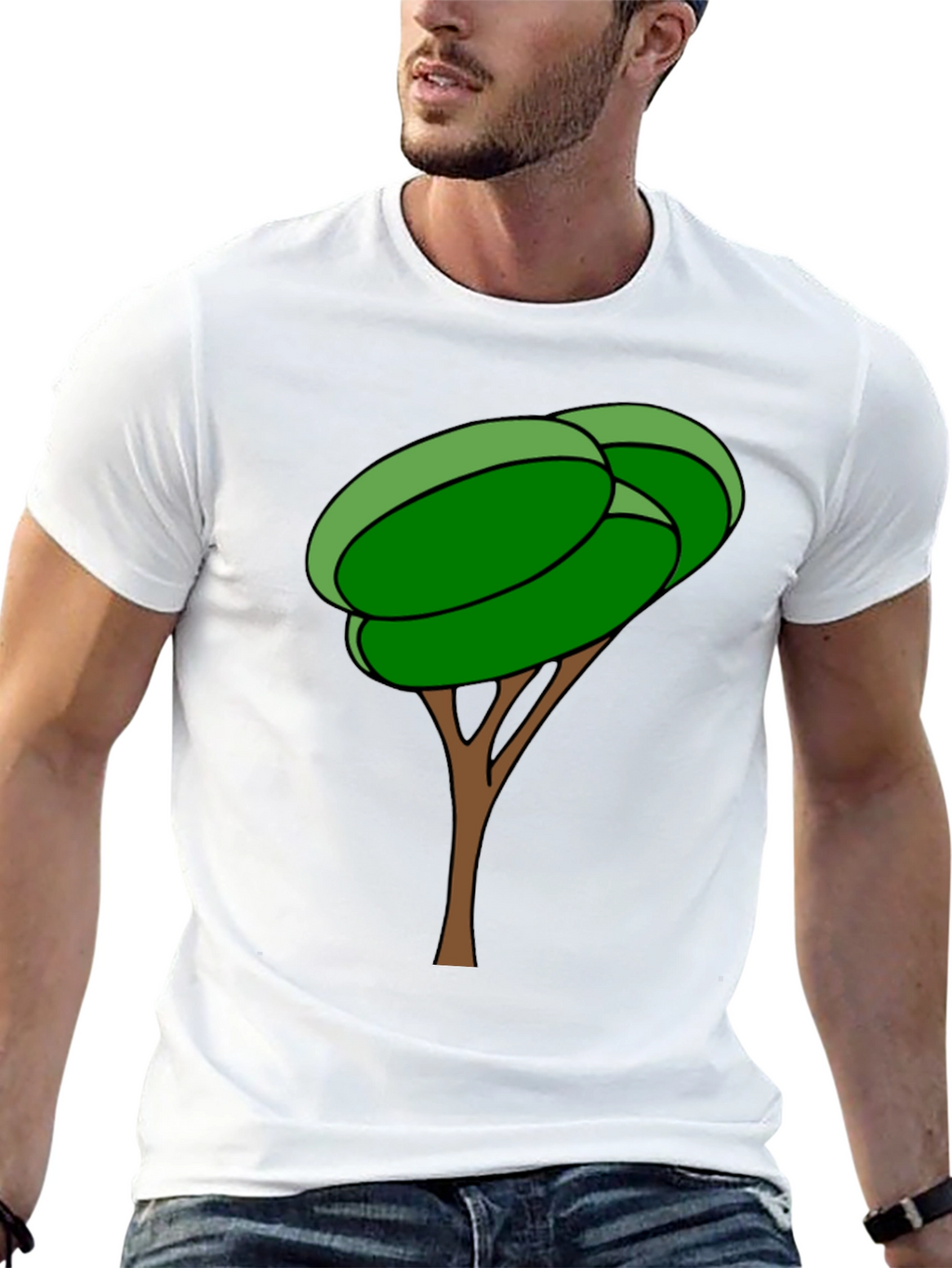 Cartoon Tree Graphic Tee - Black Cotton Blend Shirt