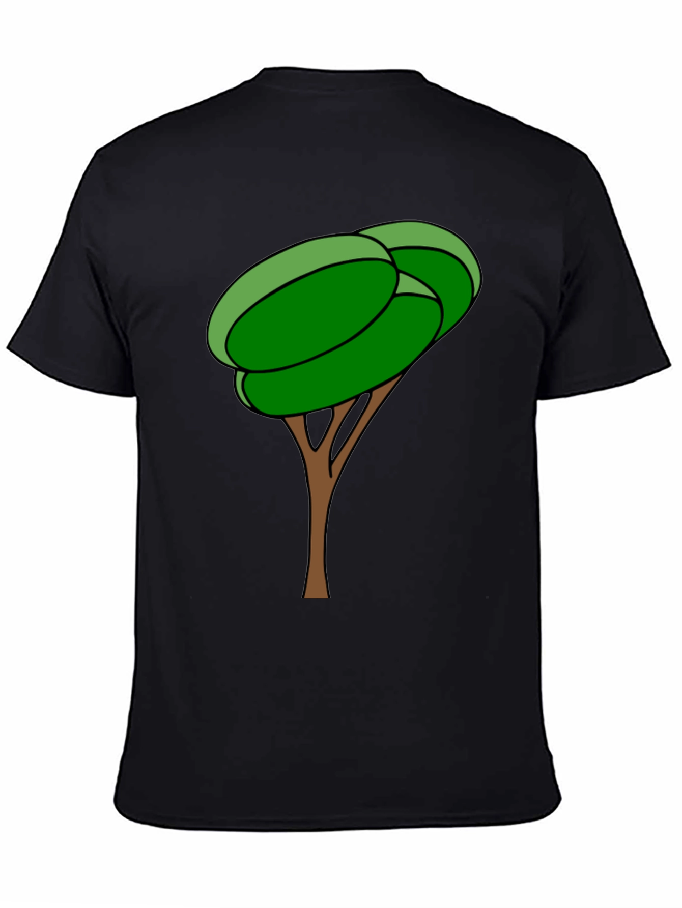 Cartoon Tree Graphic Tee - Black Cotton Blend Shirt