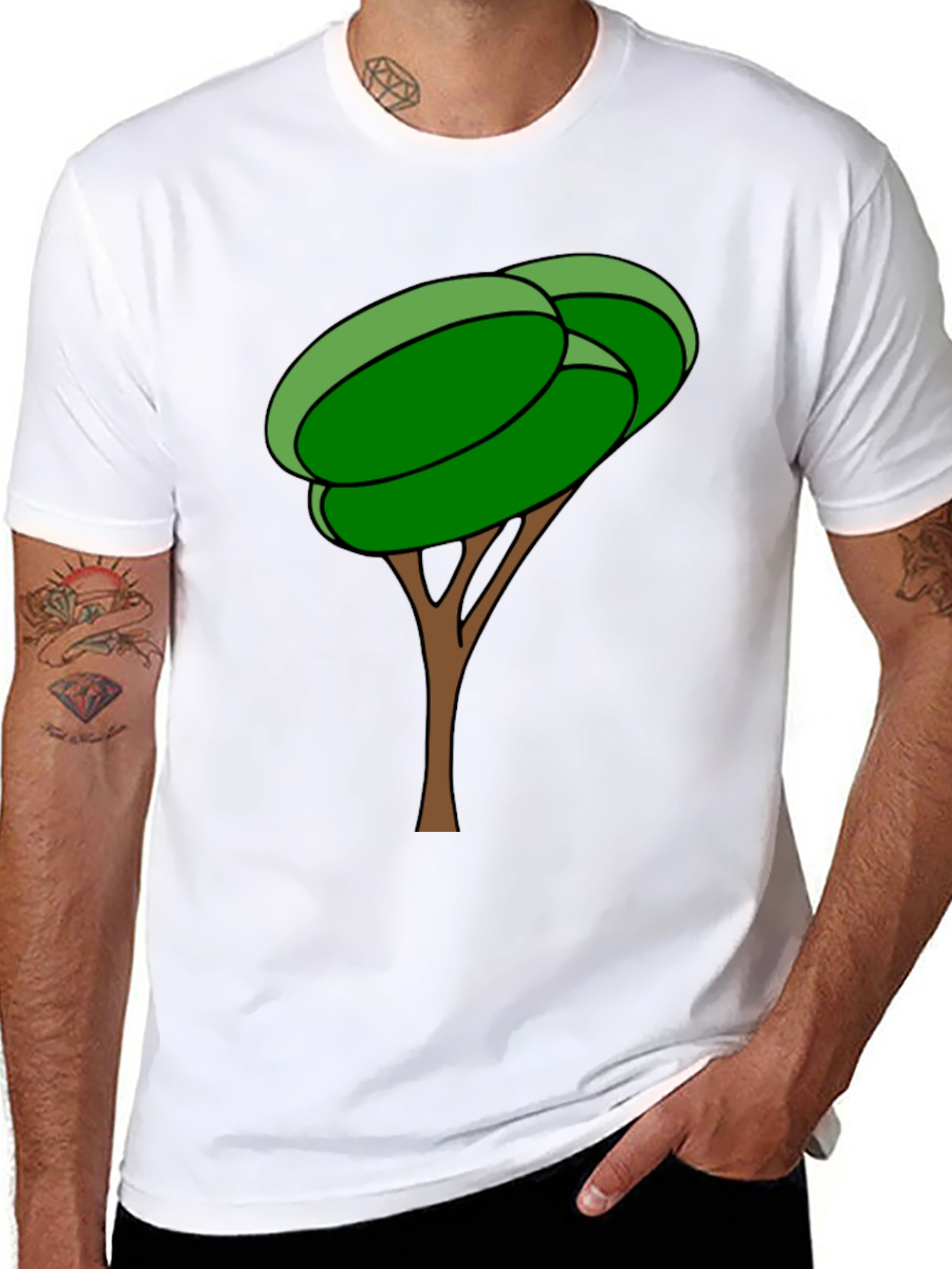 Cartoon Tree Graphic Tee - Black Cotton Blend Shirt