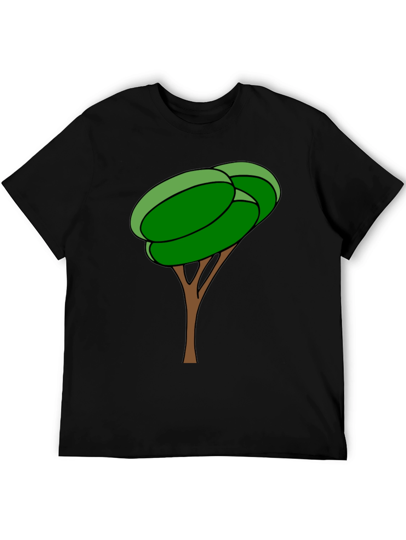 Cartoon Tree Graphic Tee - Black Cotton Blend Shirt