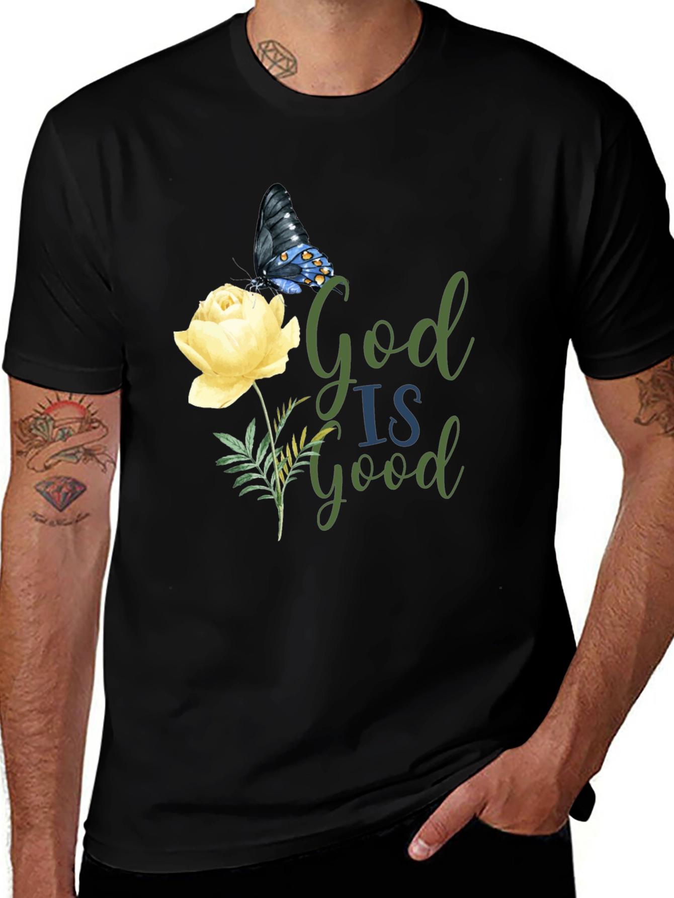 God Is Good Floral Butterfly Graphic Tee