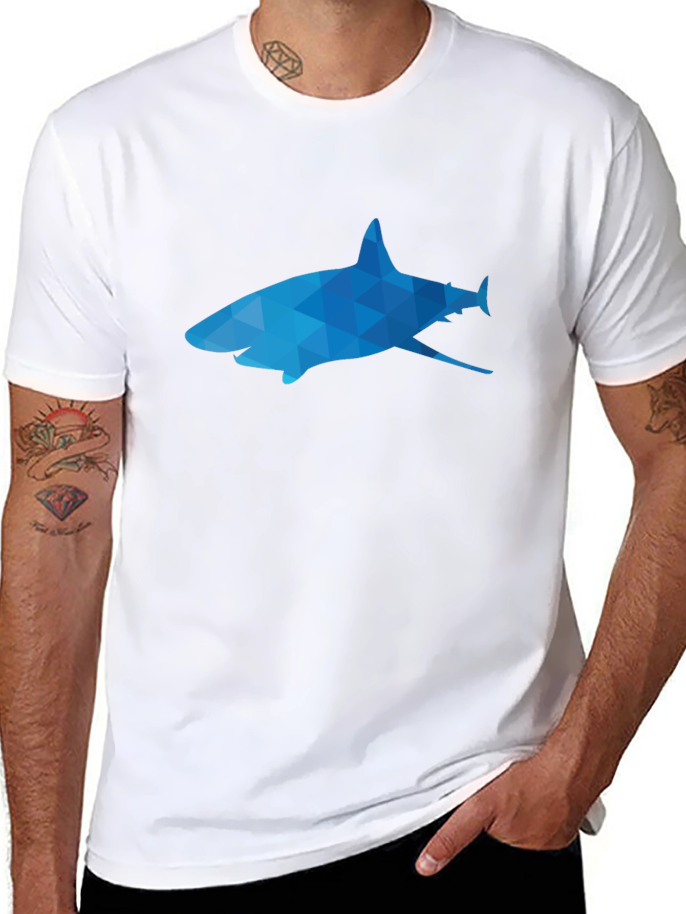 Geometric Shark Graphic Tee - Black