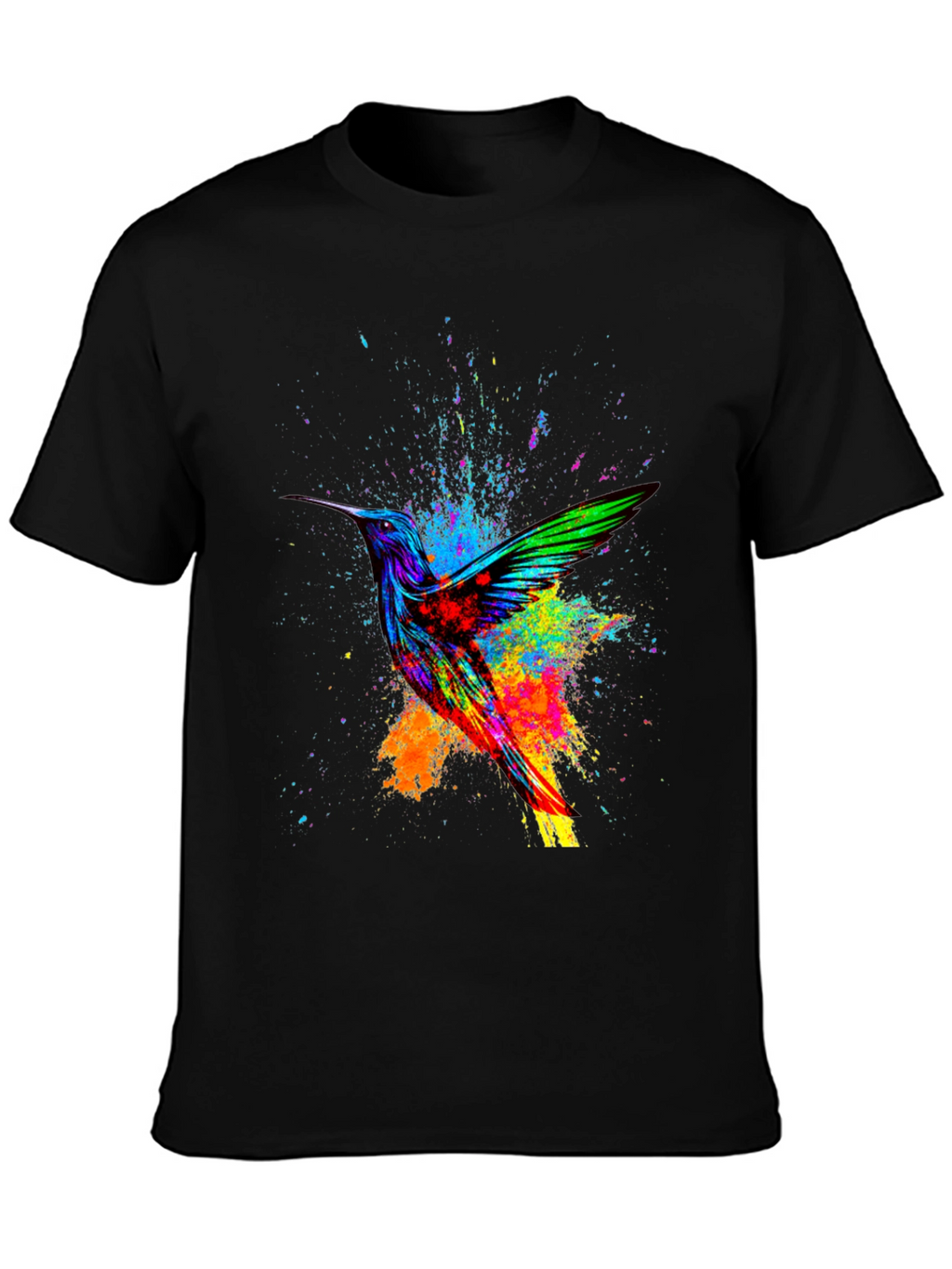 Hummingbird Splatter Art Graphic Tee - Black