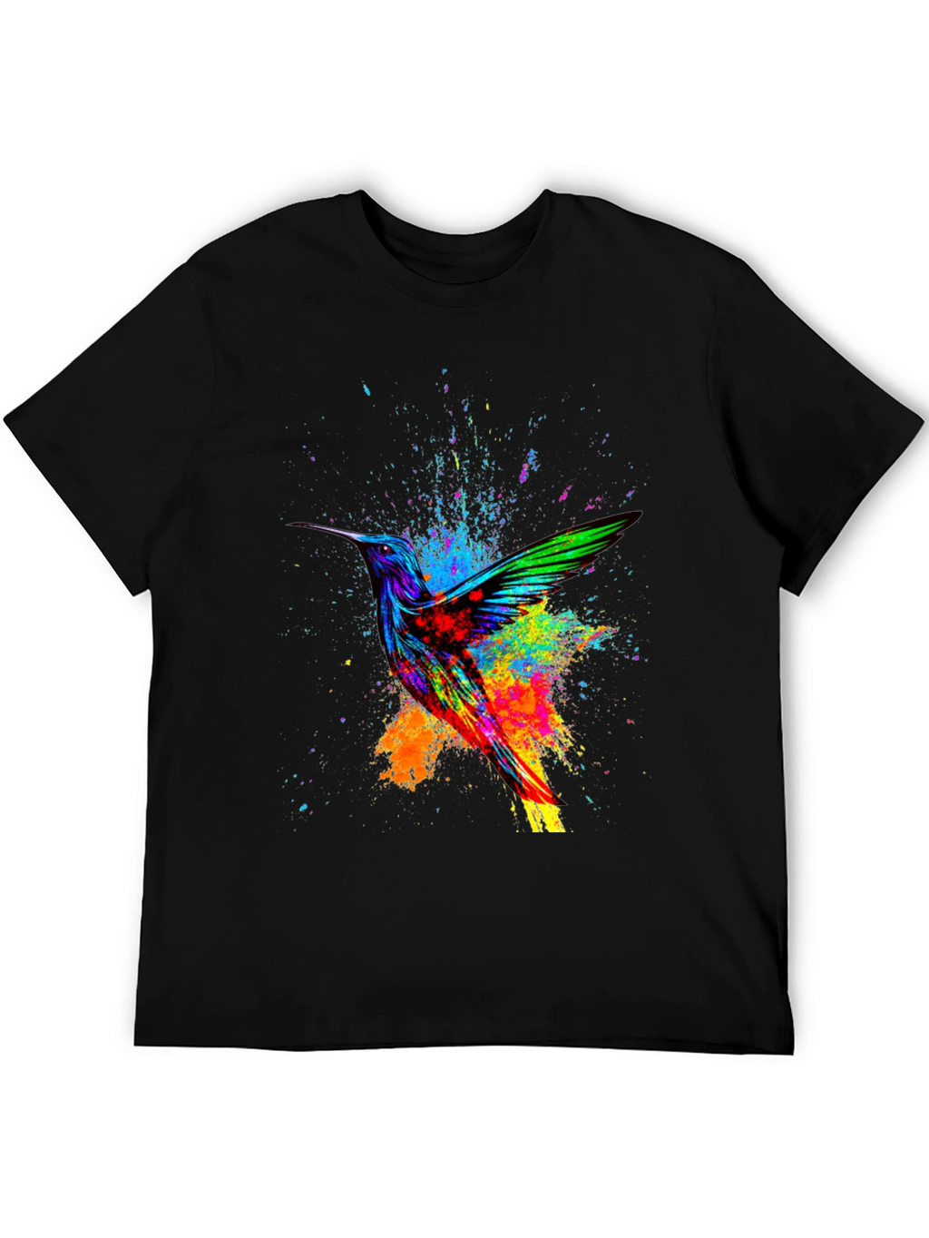 Hummingbird Splatter Art Graphic Tee - Black