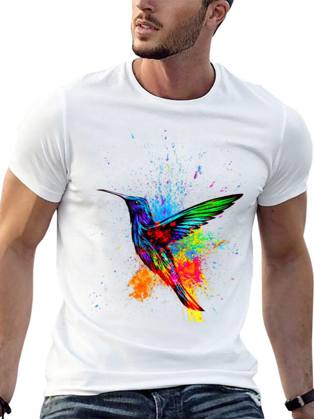 Hummingbird Splatter Art Graphic Tee - Black