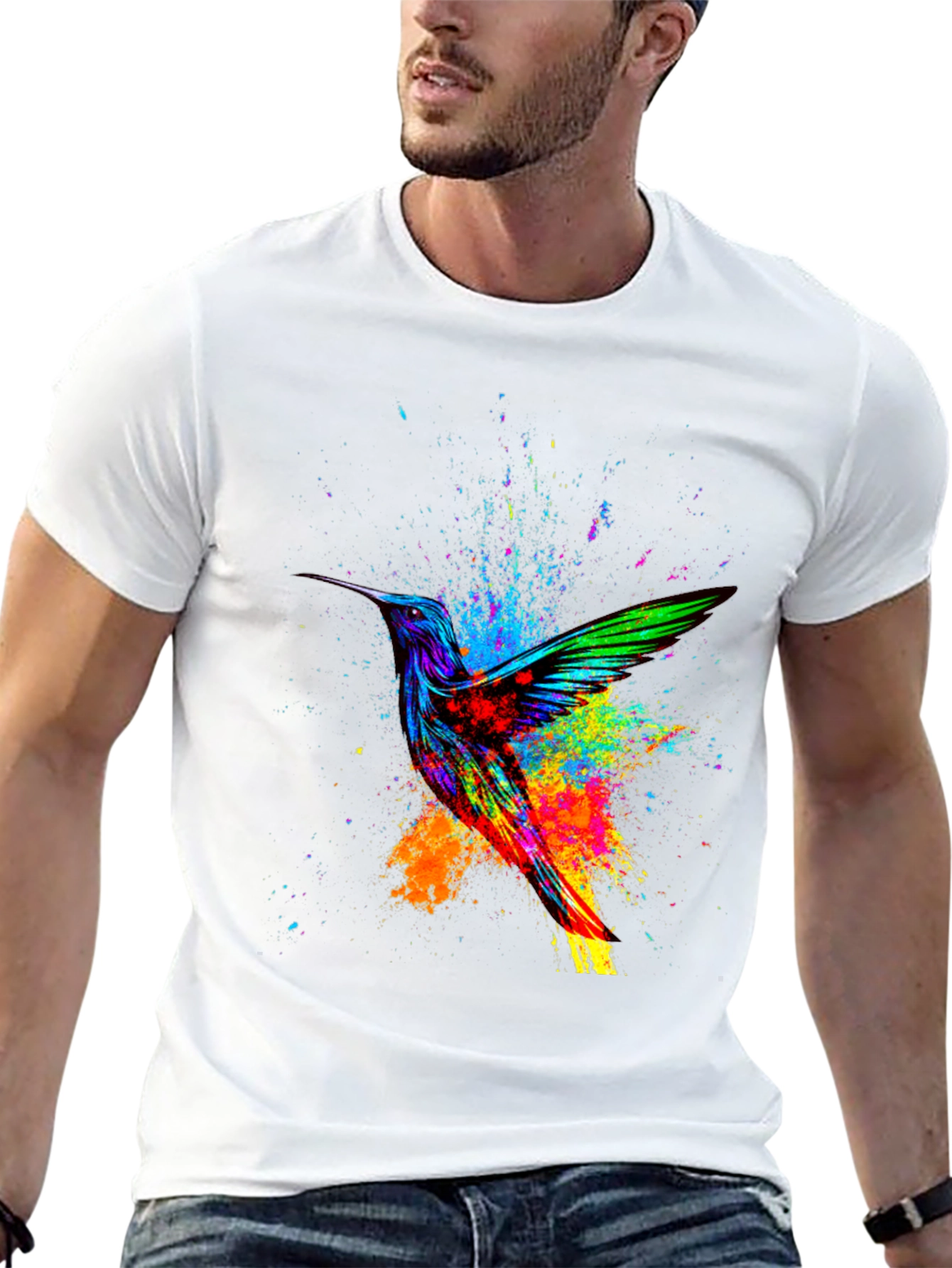 Hummingbird Splatter Art Graphic Tee - Black