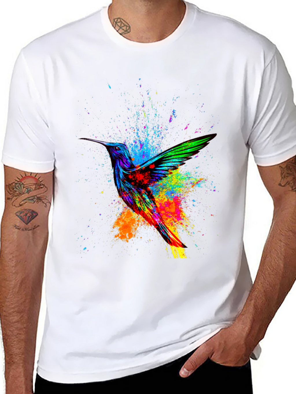 Hummingbird Splatter Art Graphic Tee - Black