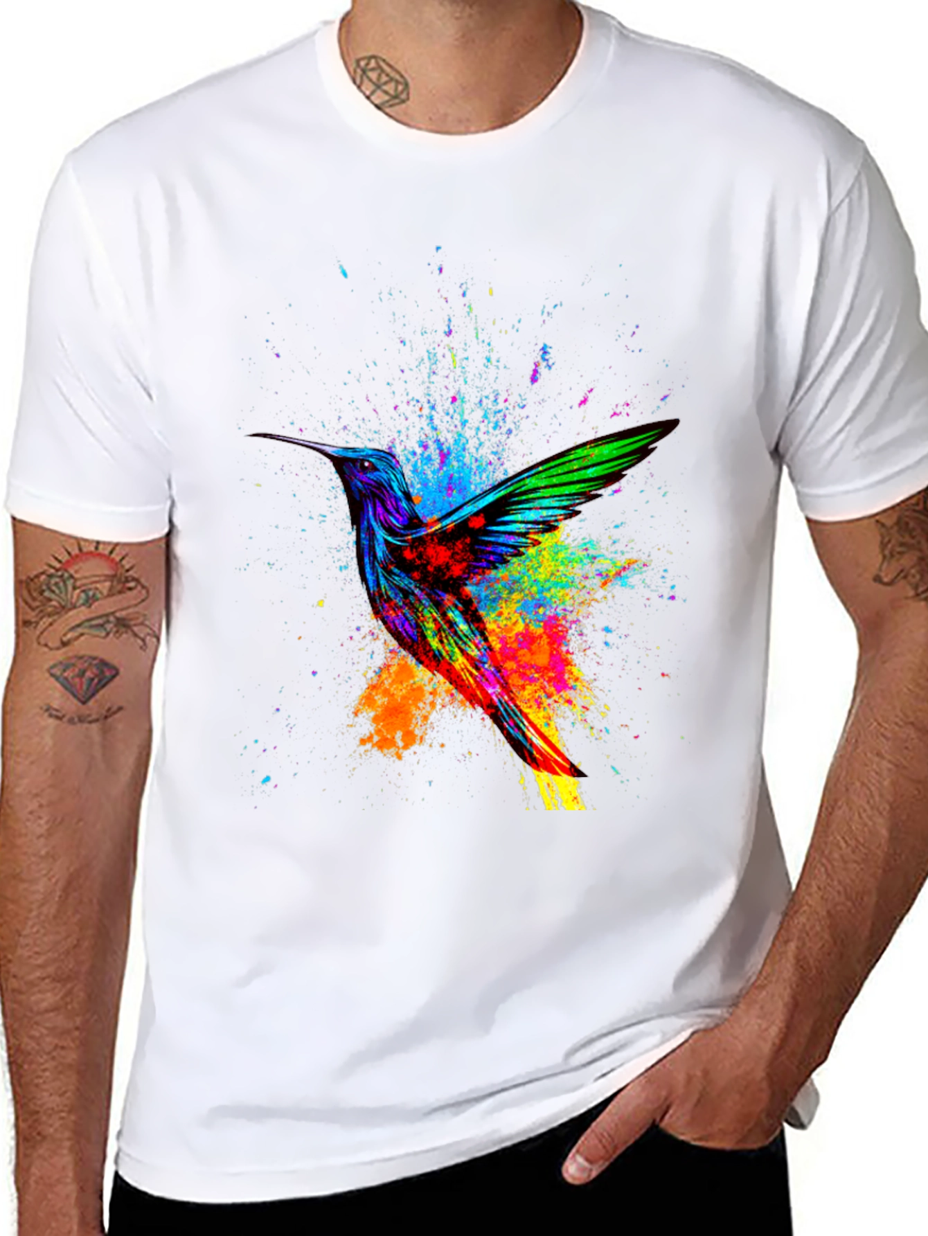 Hummingbird Splatter Art Graphic Tee - Black