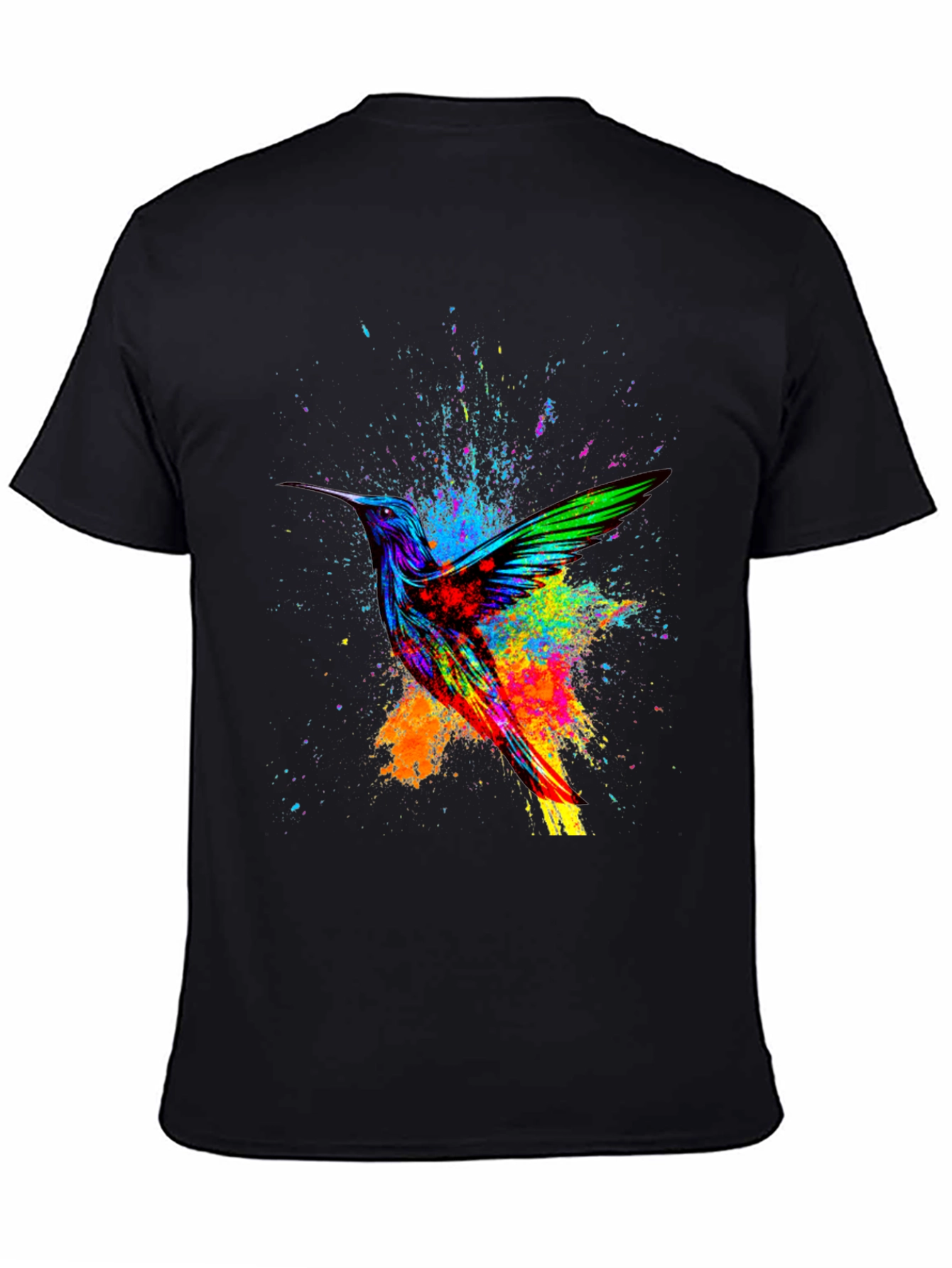 Hummingbird Splatter Art Graphic Tee - Black