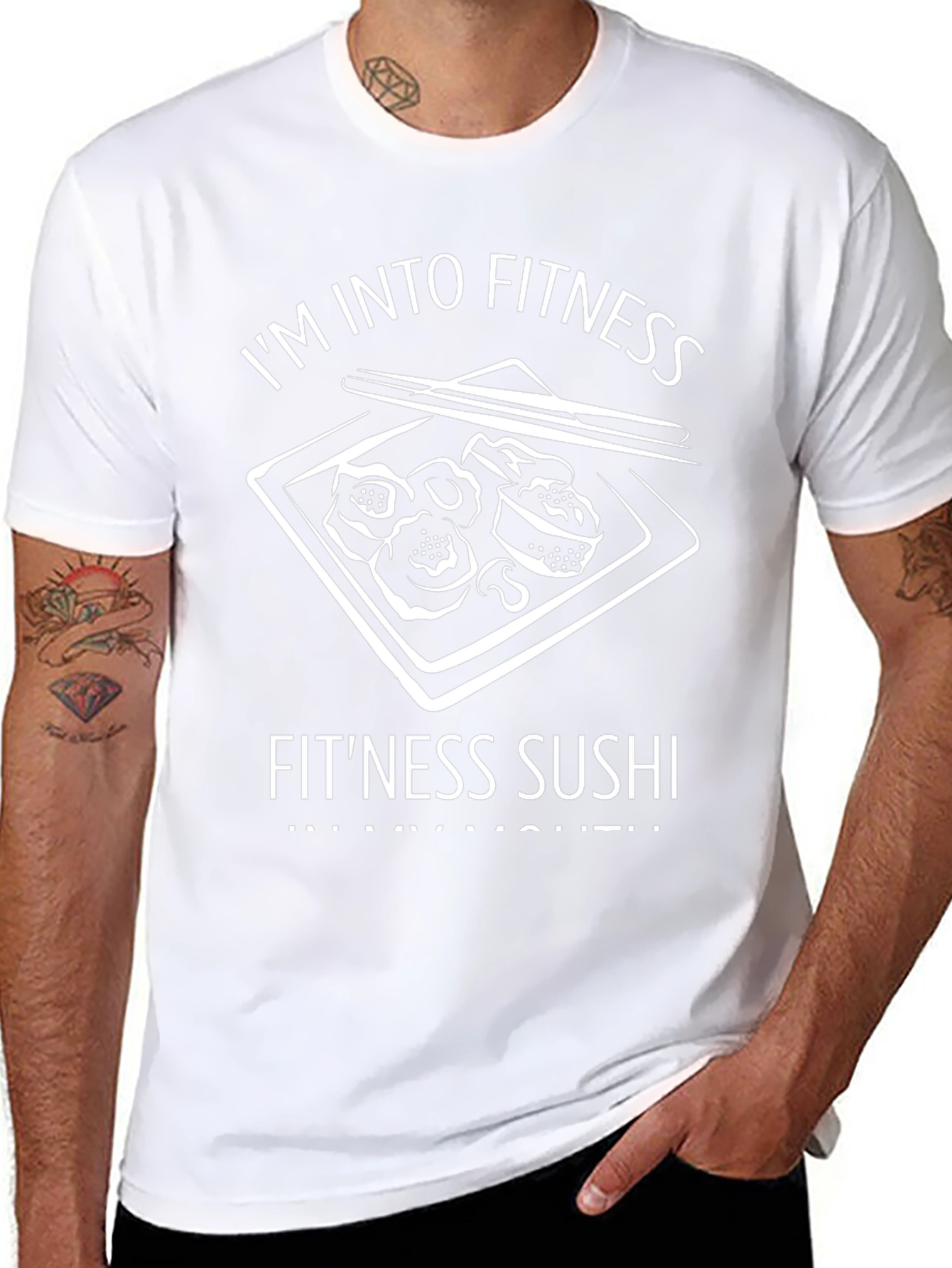Fitness Sushi Graphic Tee - Black Cotton T-Shirt