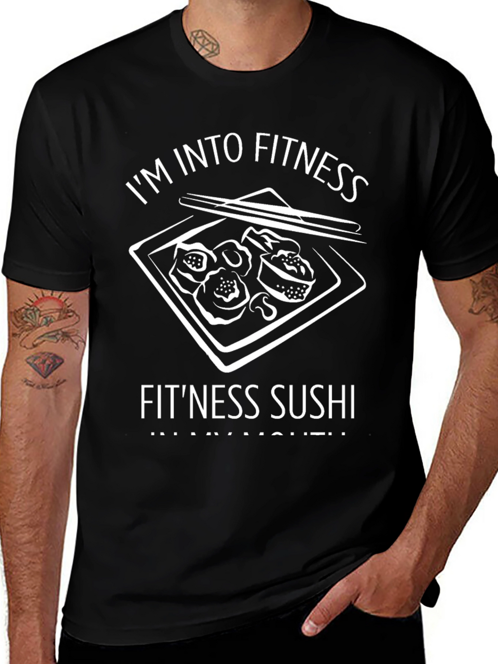 Fitness Sushi Graphic Tee - Black Cotton T-Shirt