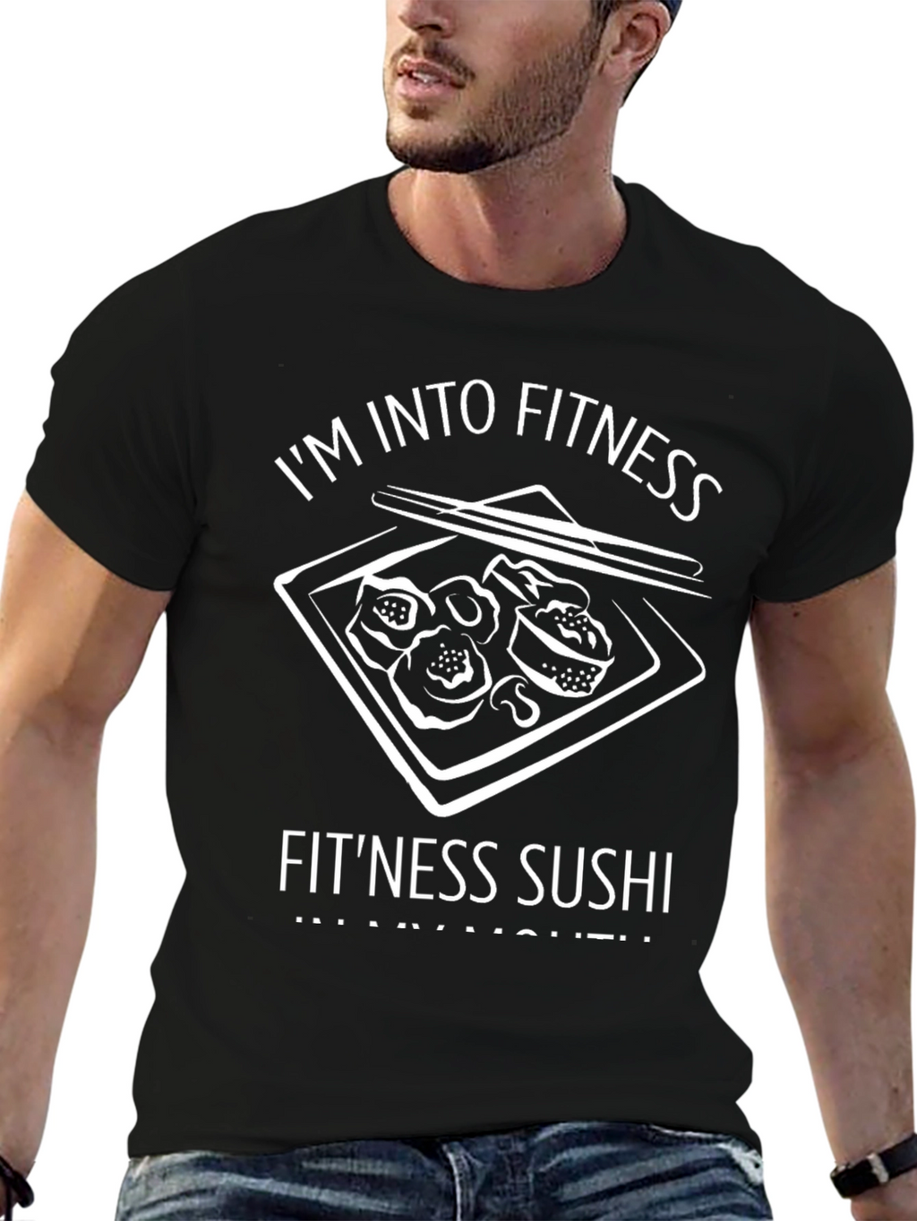 Fitness Sushi Graphic Tee - Black Cotton T-Shirt