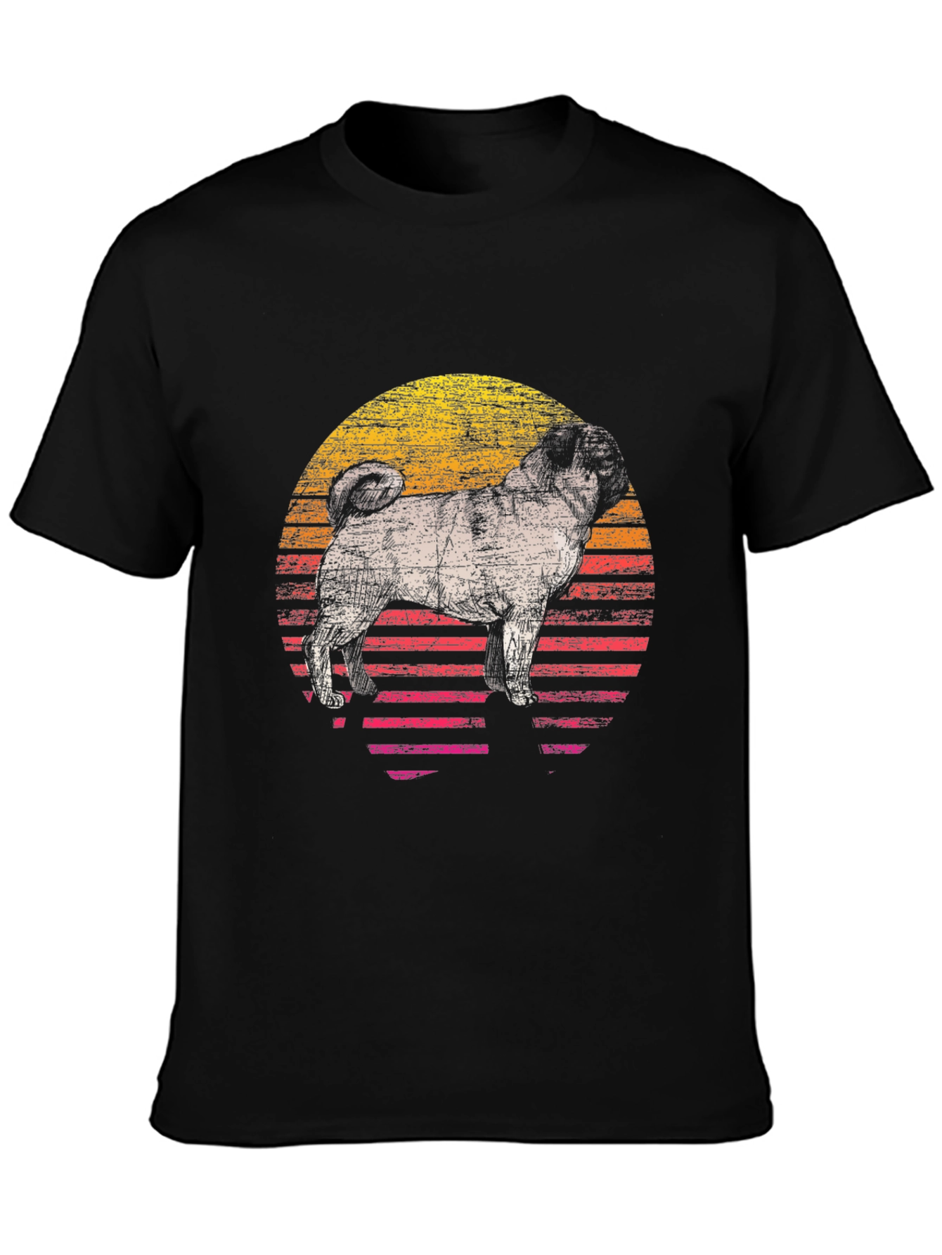 Retro Pug Sunset Graphic Tee - Cool Dog Lover Shirt