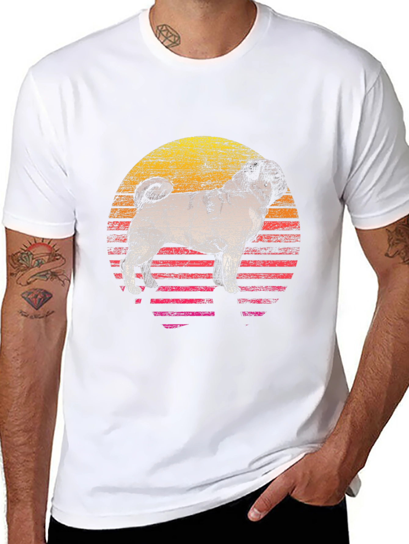 Retro Pug Sunset Graphic Tee - Cool Dog Lover Shirt