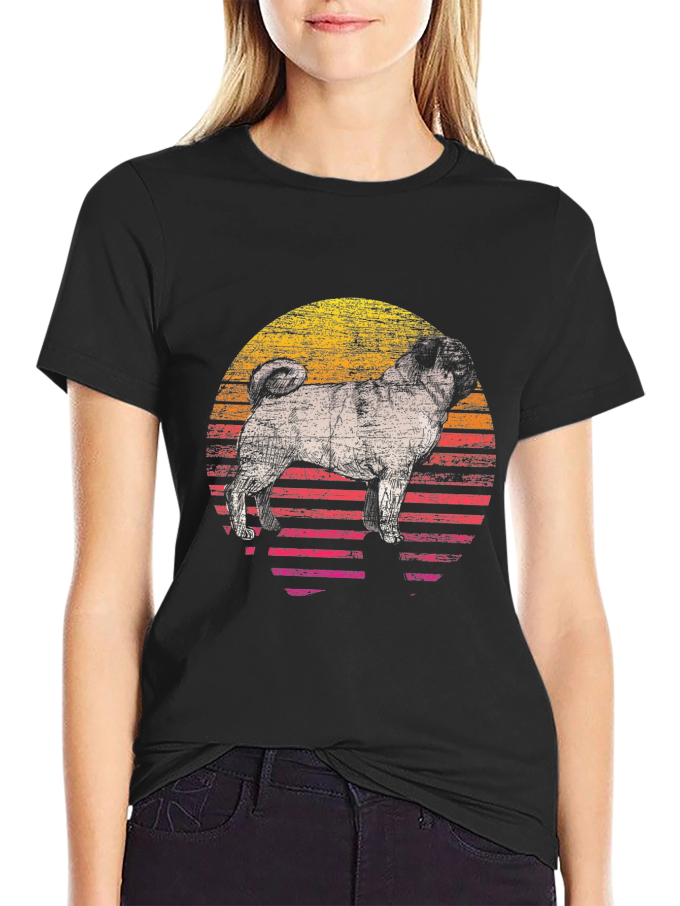 Retro Pug Sunset Graphic Tee - Cool Dog Lover Shirt
