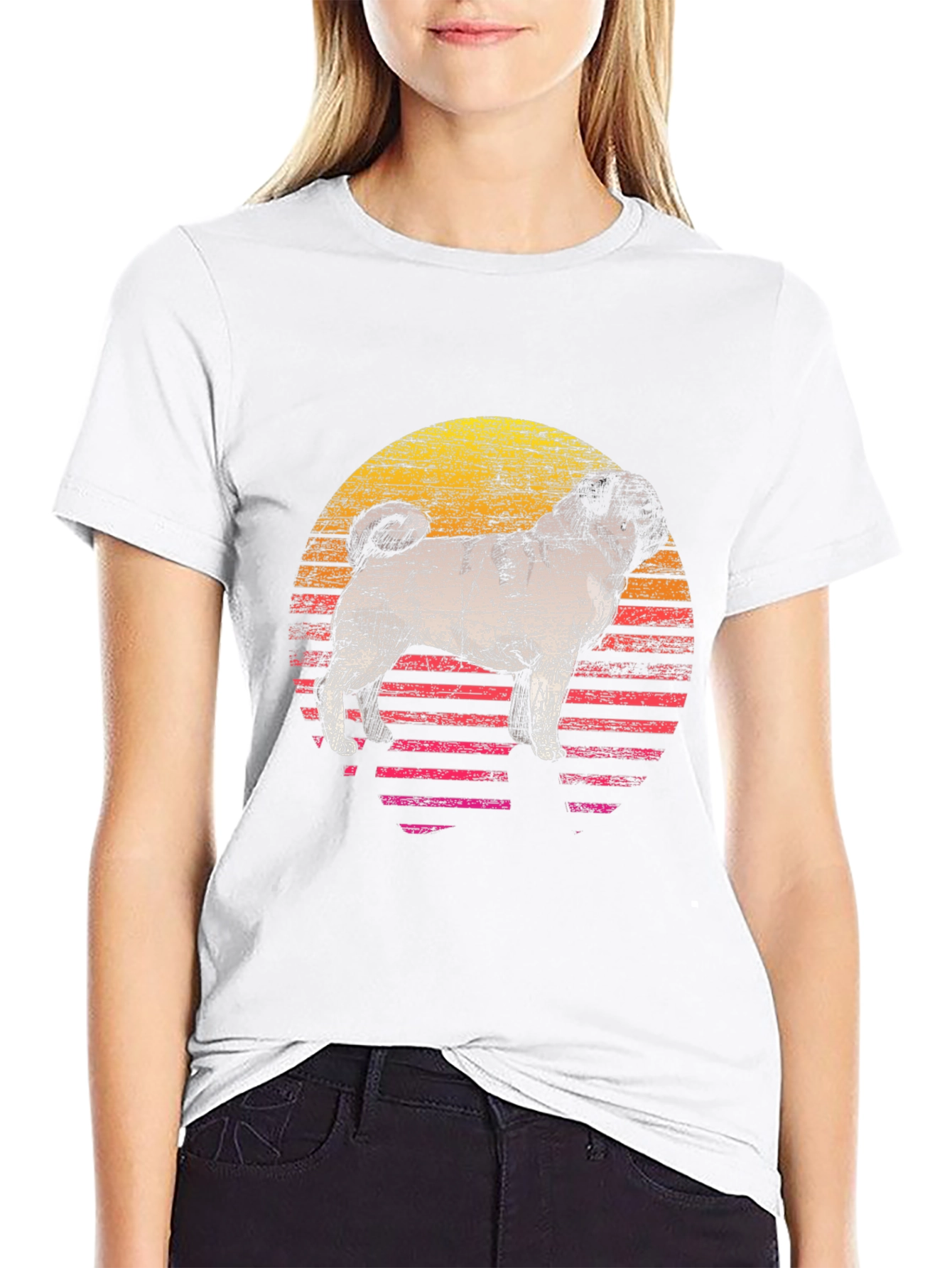 Retro Pug Sunset Graphic Tee - Cool Dog Lover Shirt