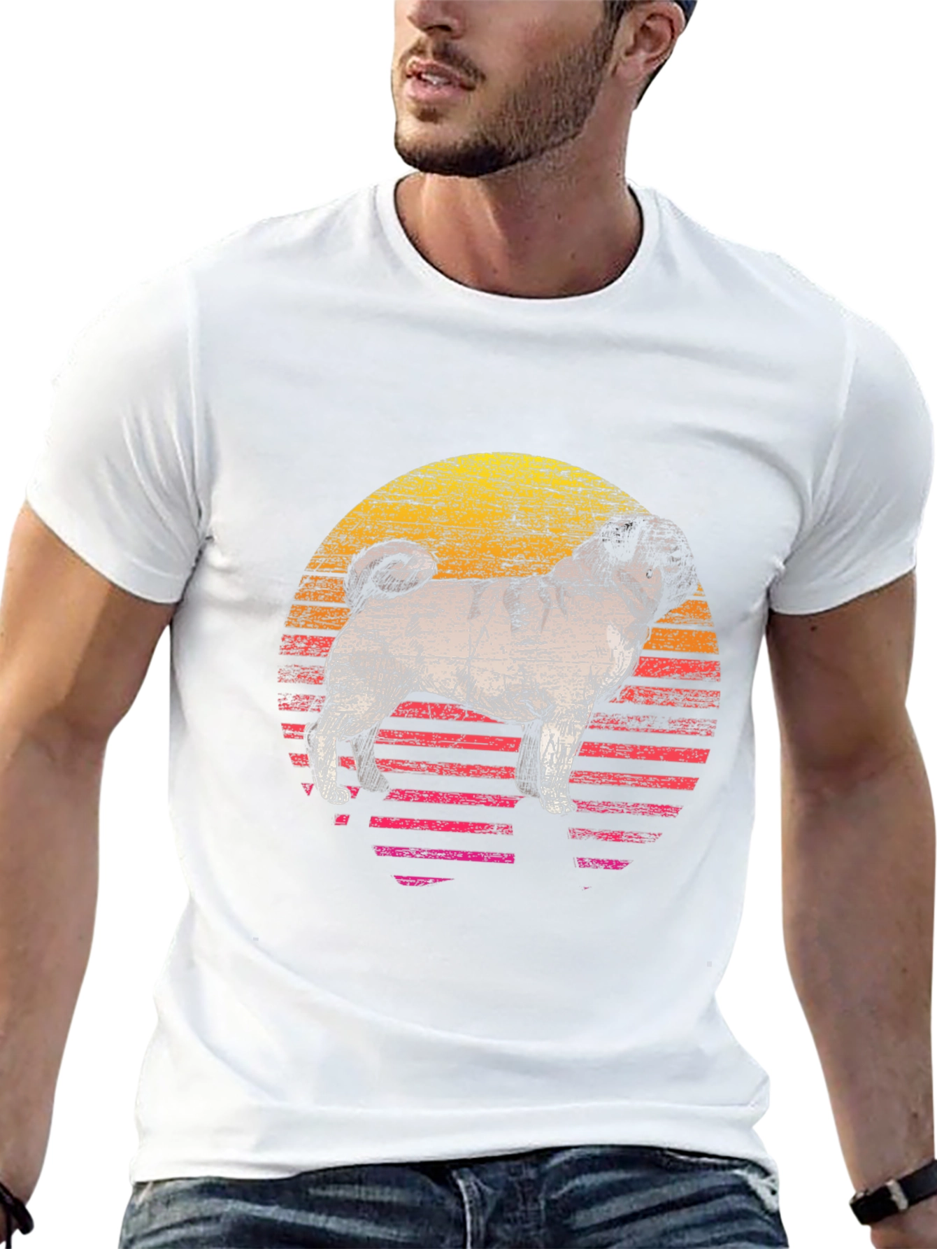 Retro Pug Sunset Graphic Tee - Cool Dog Lover Shirt